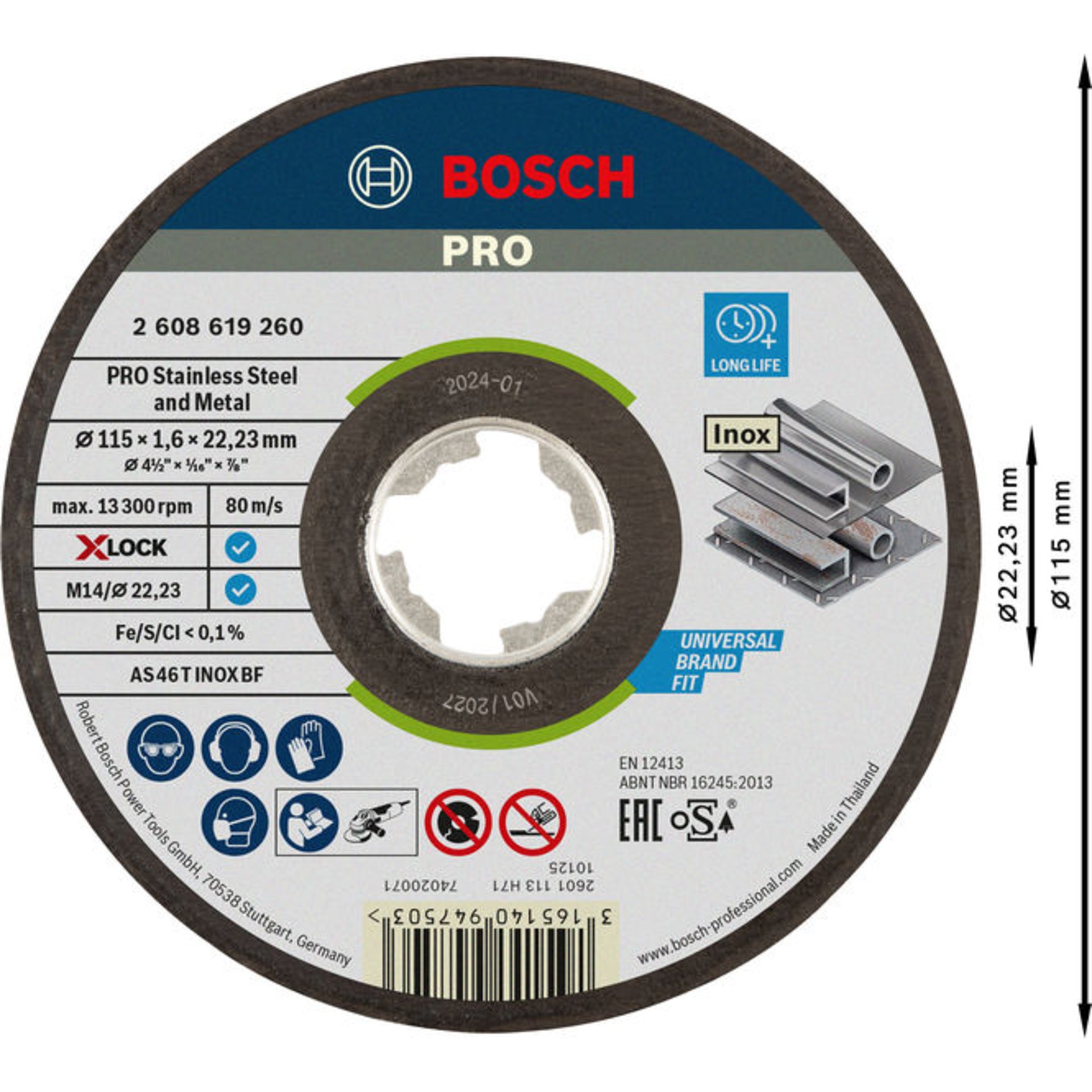 PRO Stainless Steel and Metal X-Lock Trennscheibe, 115 x 1.6 x 22.23 mm, gerade