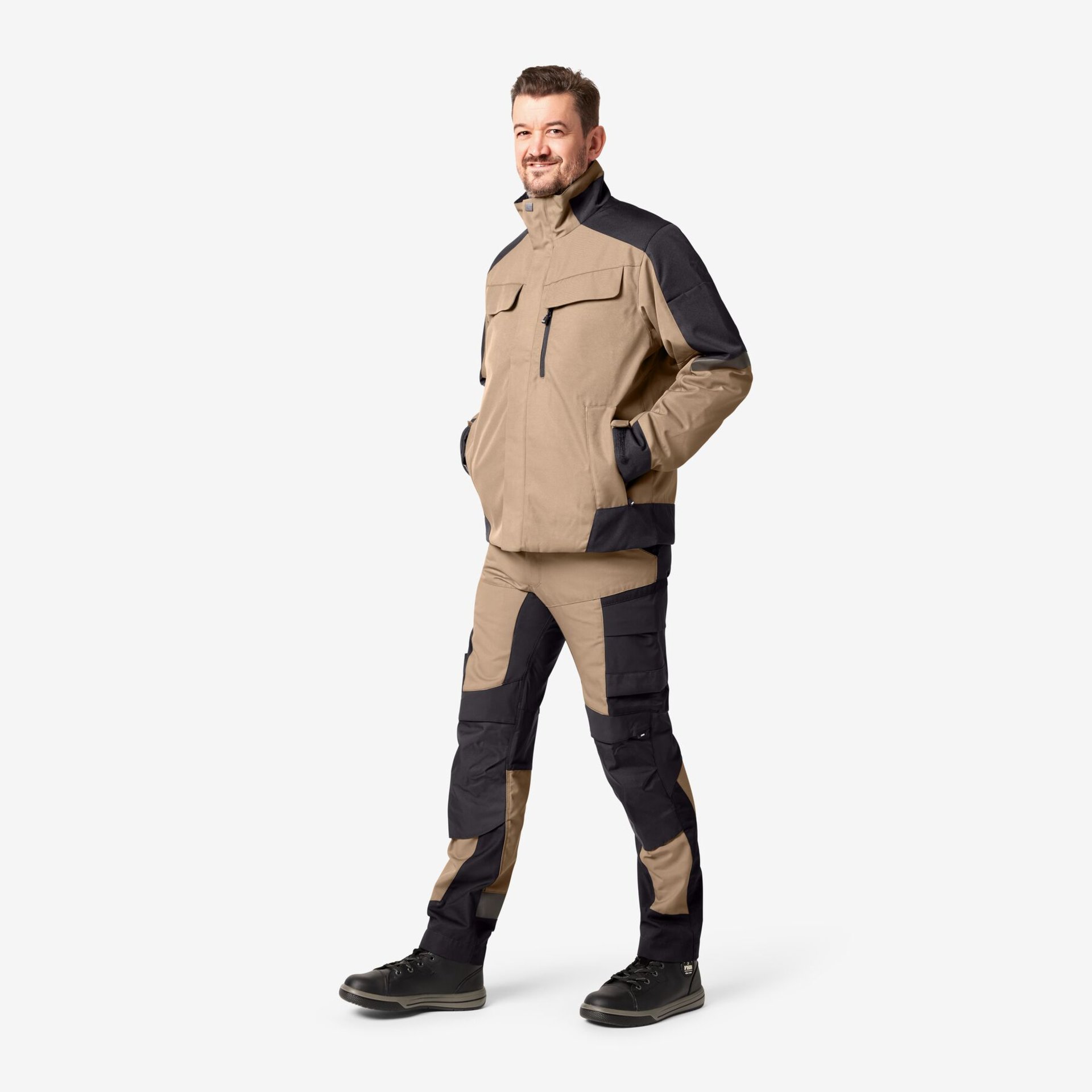 LEO Arbeitshose elastisch beige-schwarz 88