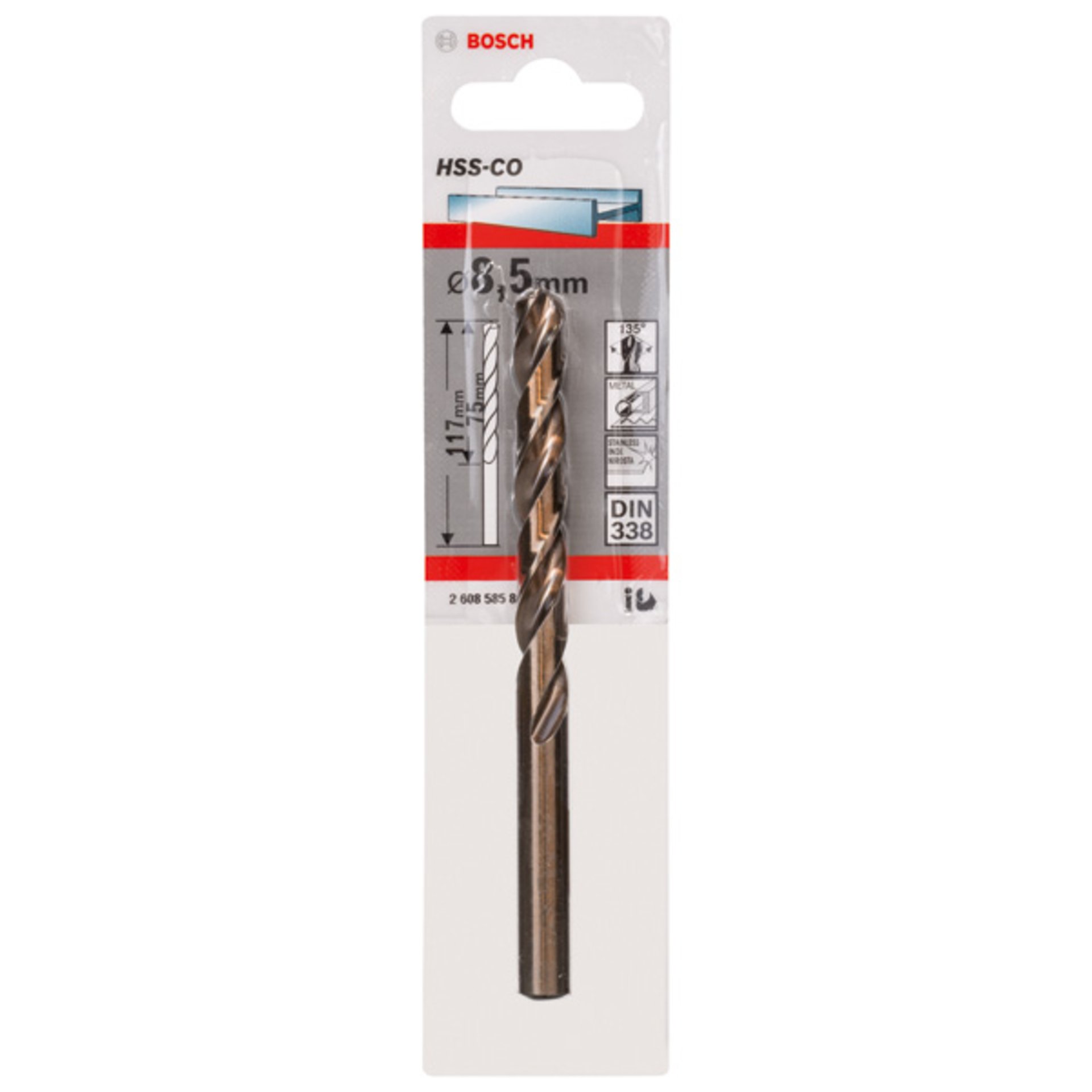 Metallbohrer HSS-Co, DIN 338, 8,5 x 75 x 117 mm, 1er-Pack