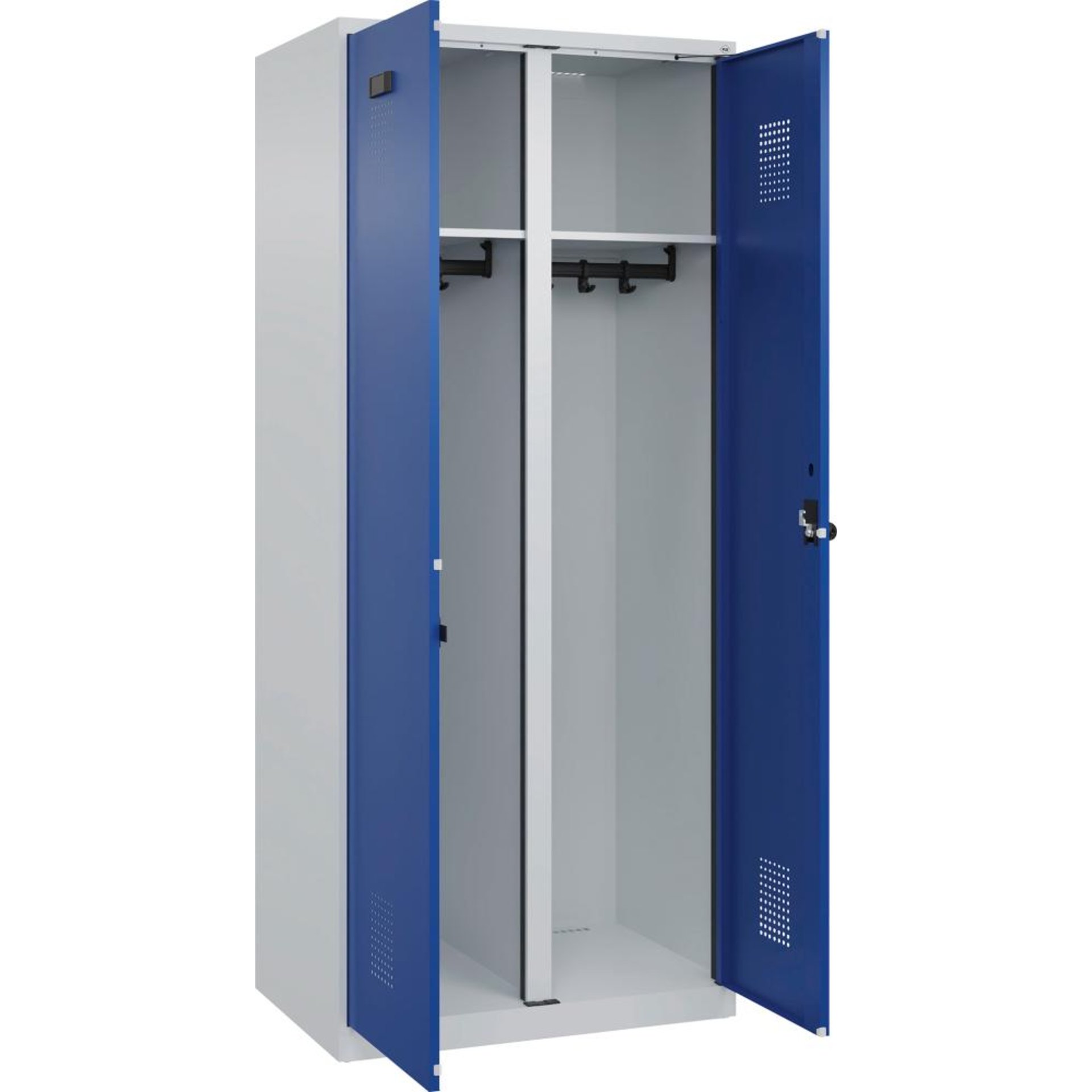 S/W-Gard.-Schrank EVOLO bodenstehend RAL 7035/5010, 2 Abteile B800xT500xH1850mm