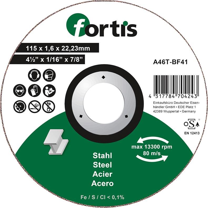 Fortis Trennscheibe  Stahl115 x 1,6mm gerade Fortis Trennscheibe  Stahl115 x 1,6mm gerade