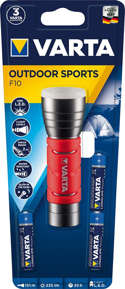 VARTA Taschenlampe Outdoor Sports F10 rot, 3x AAA