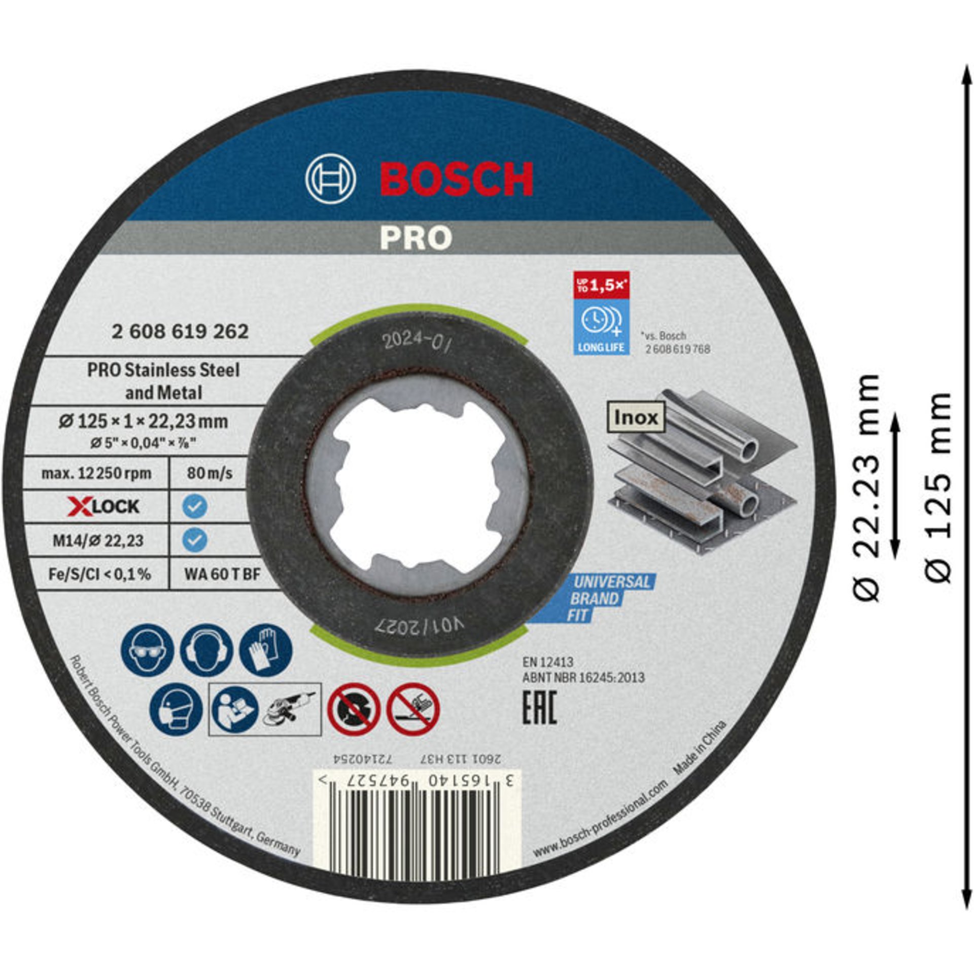 PRO Stainless Steel and Metal X-Lock Trennscheibe, 125 x 1 x 22.23 mm, gerade