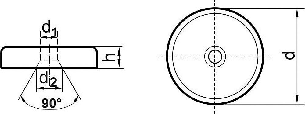 Beloh NdFeB-Flachgreif. m.Bohr.20 x 6,0mm