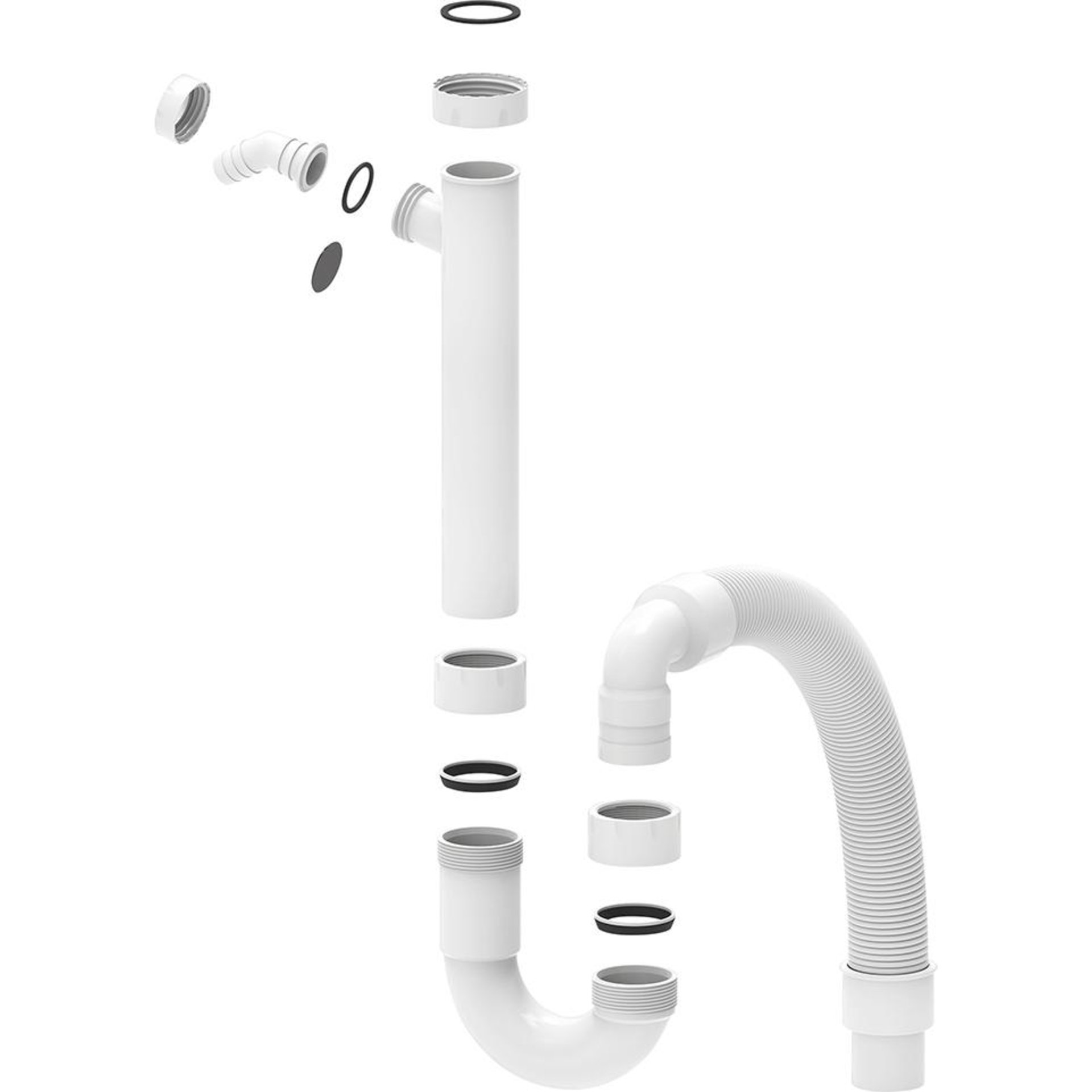 KS Flex-Spültisch- Röhrensiphon, Weiß, 1 1/2"IG x DN 40/50 mm, mit 3/4" Geräteanschluss
