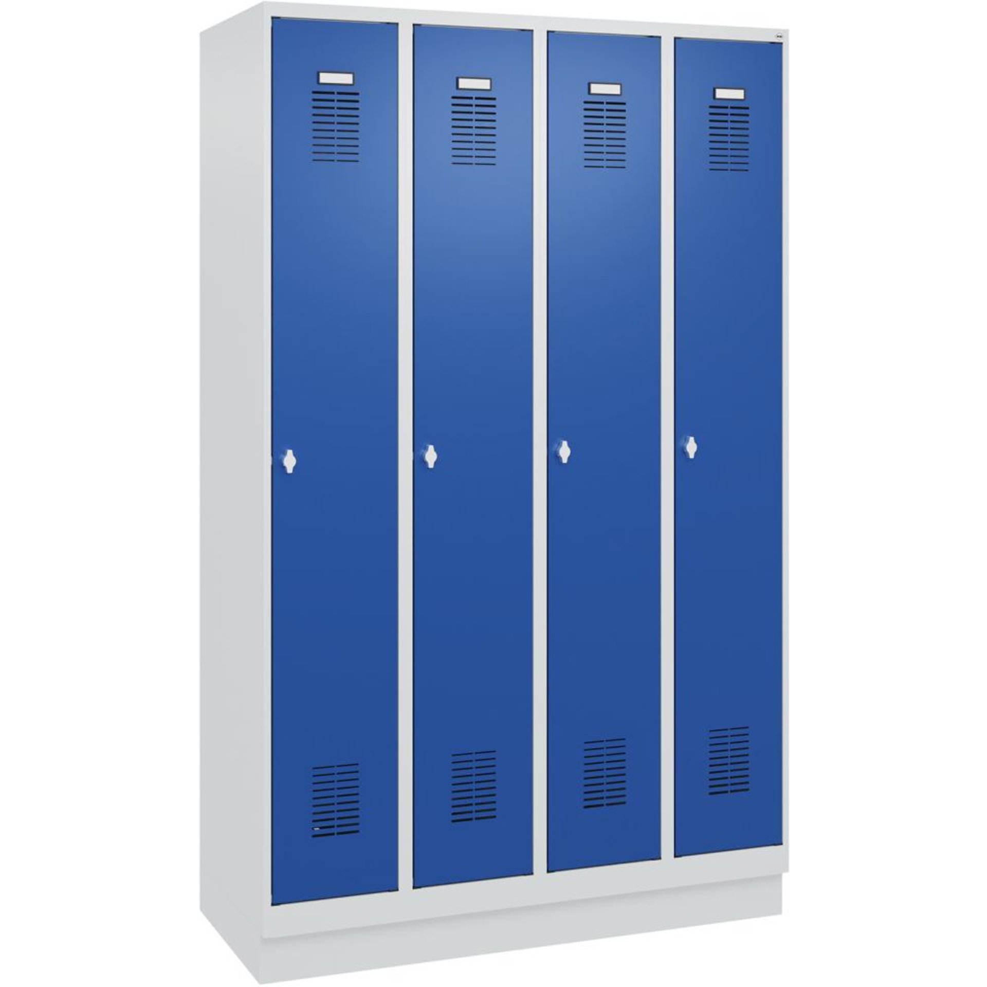 FORMAT Garderobenschrank B1200xT500xH1950 mm RAL 7035/5010, 4 Abteile u. Sockel (Selbstmontage)