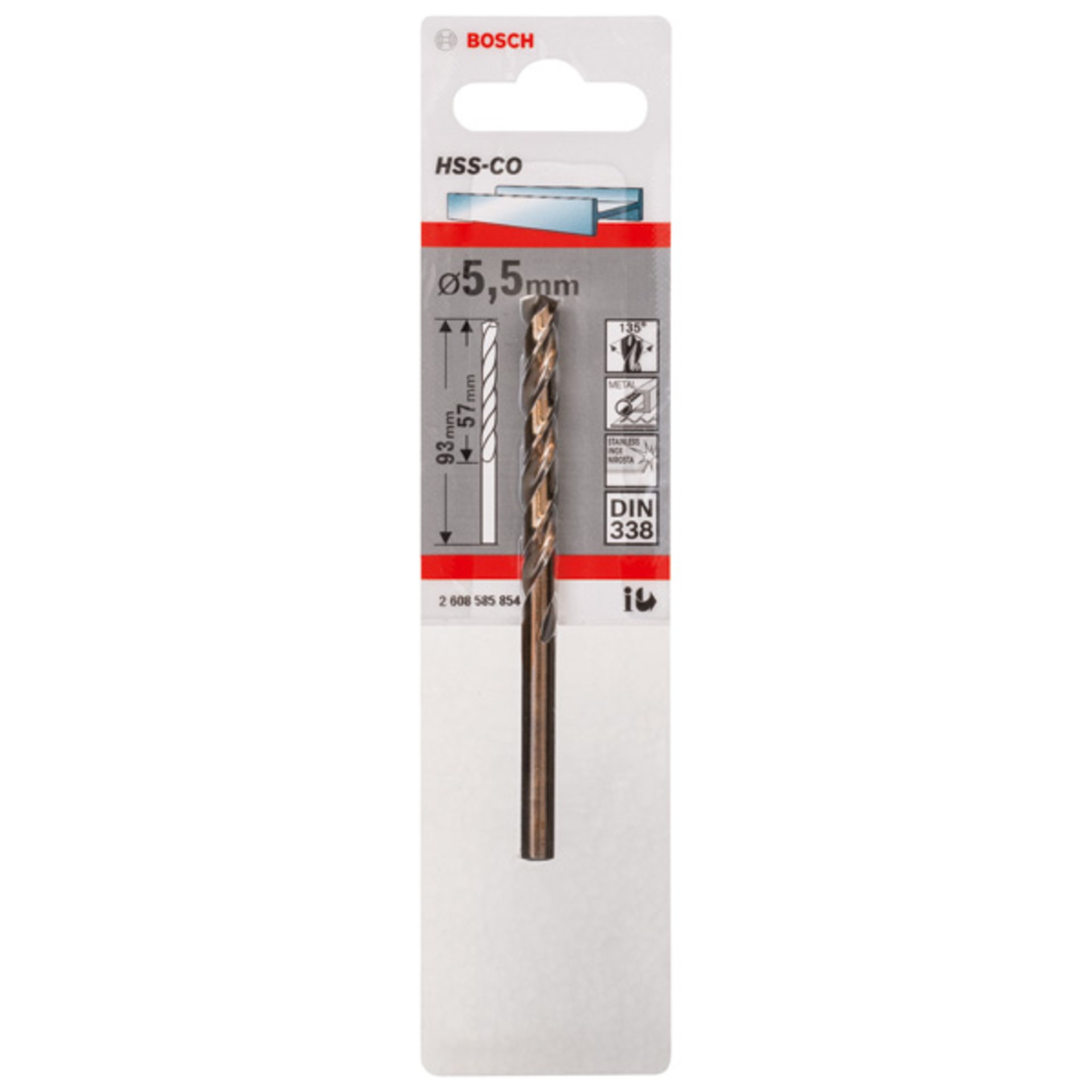 Metallbohrer HSS-Co, DIN 338, 5,5 x 57 x 93 mm, 1er-Pack