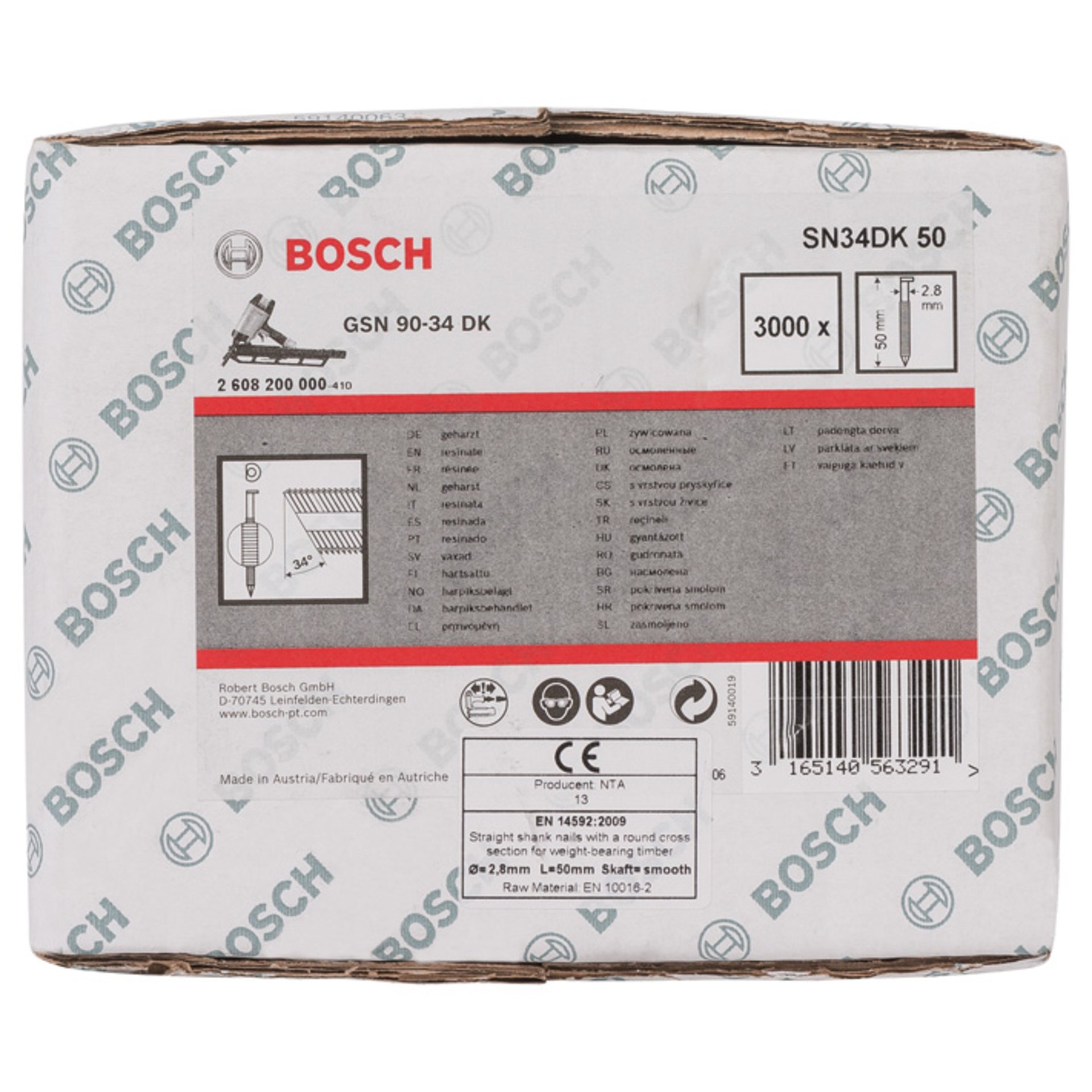 D-Kopf Streifennagel SN34DK 50, 2,8 mm, 50 mm, blank, glatt, 3000er-Pack