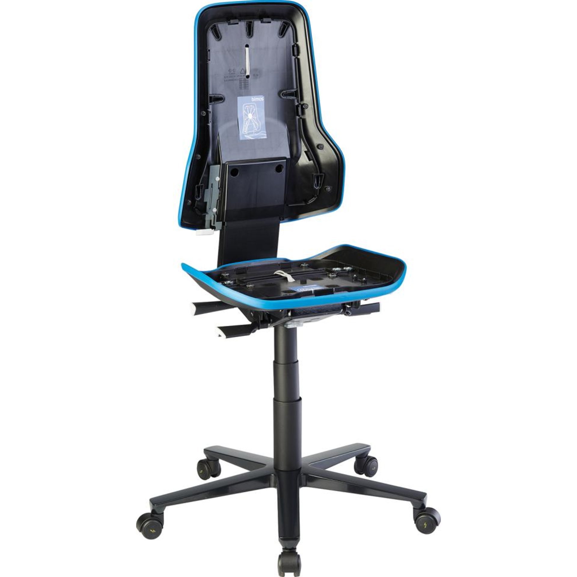 Bimos Arbeitsstuhl ESD Neon 2, blau Sitzhöhe 450-620 mm mit Rollen, ohne Polster