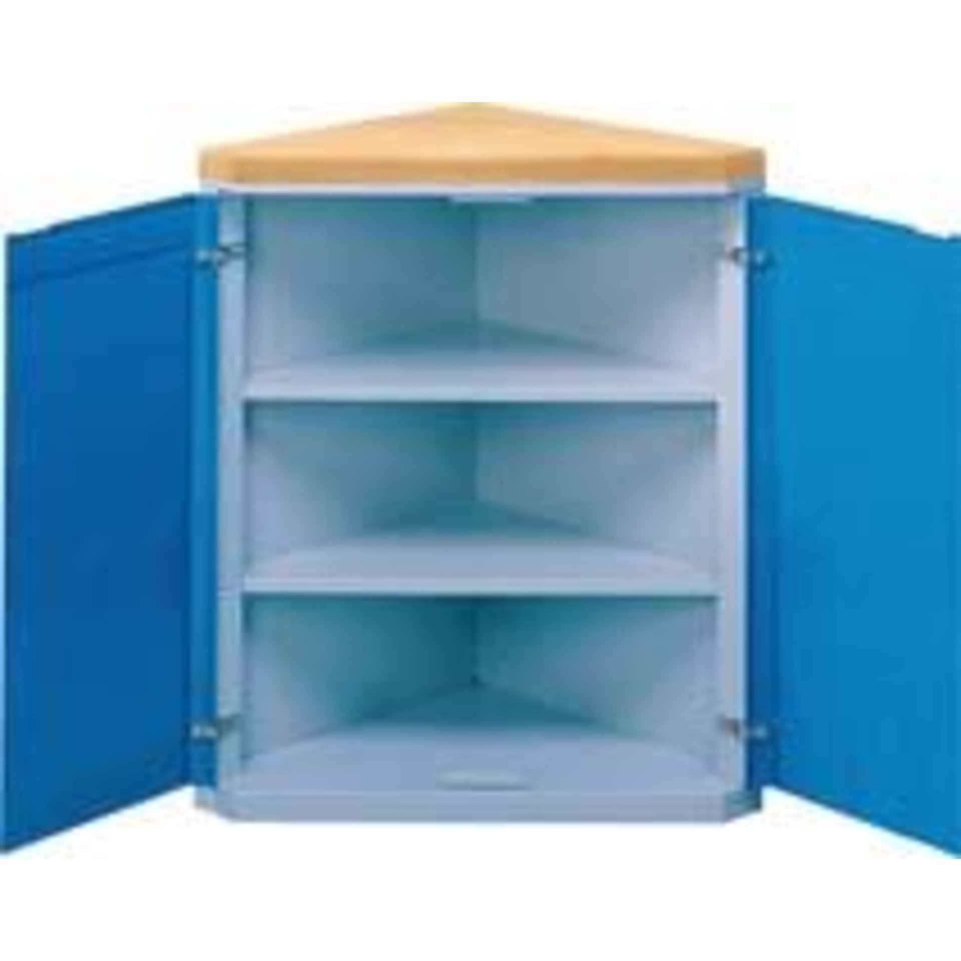 Anke Eckschrank 90 G B973xT525xH1020mm RAL 7035/5012 2 eingeschweißte Böden