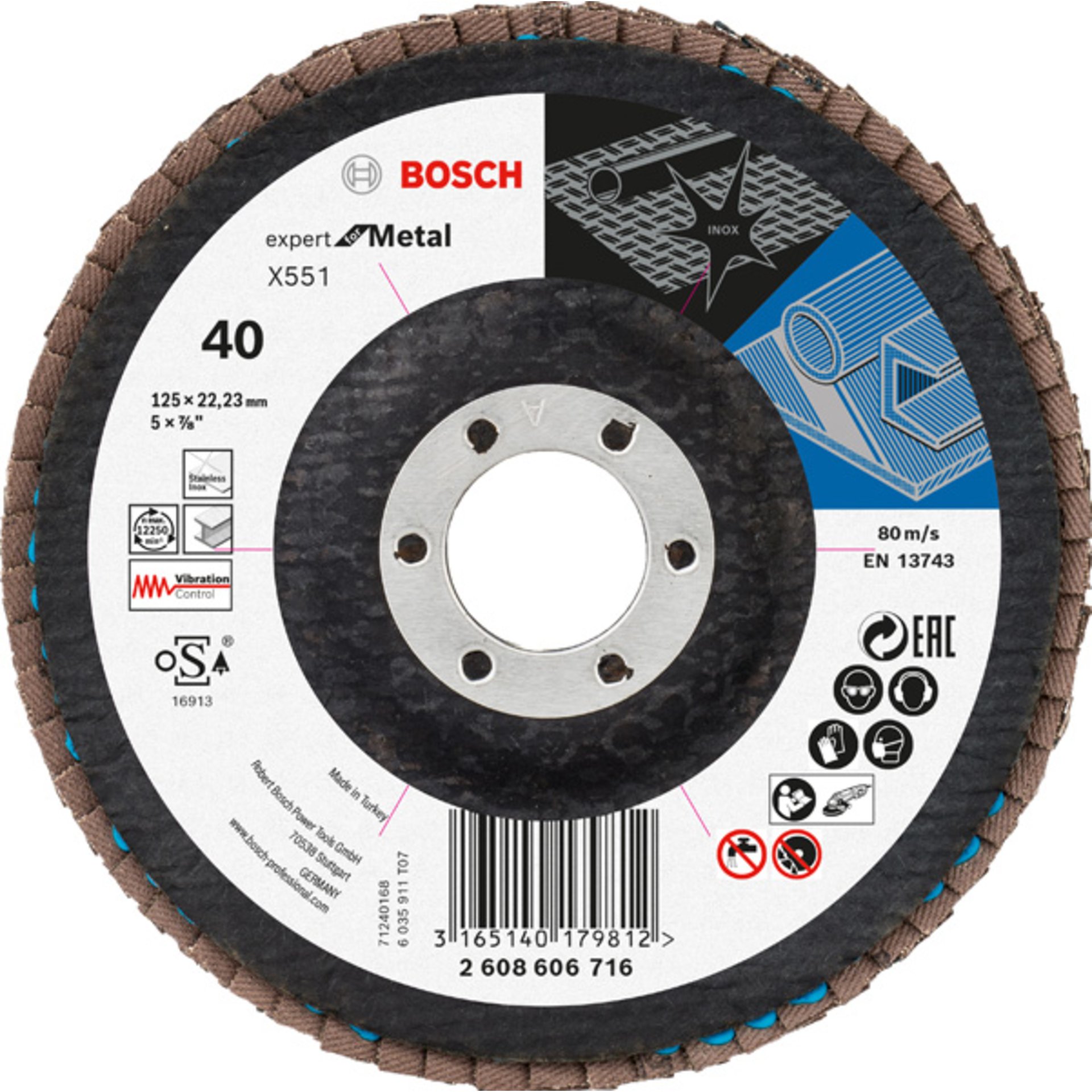 Fächerschleifscheibe X551 Expert for Metal, gewinkelt, 125 mm, 40, Glasgewebe