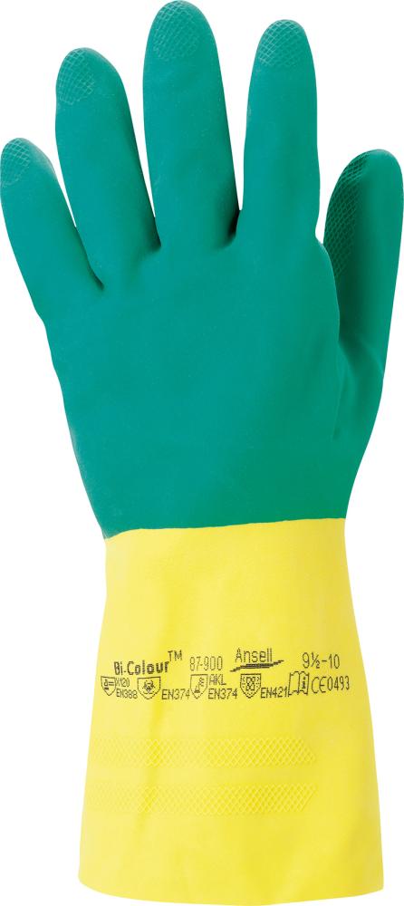 Ansell Chemikalienschutzhandschuh Bi-Colour 87-900, Kat. III, gelb,grün, 8,5/9 Ansell Chemikalienschutzhandschuh Bi-Colour 87-900, Kat. III, gelb,grün, 8,5/9