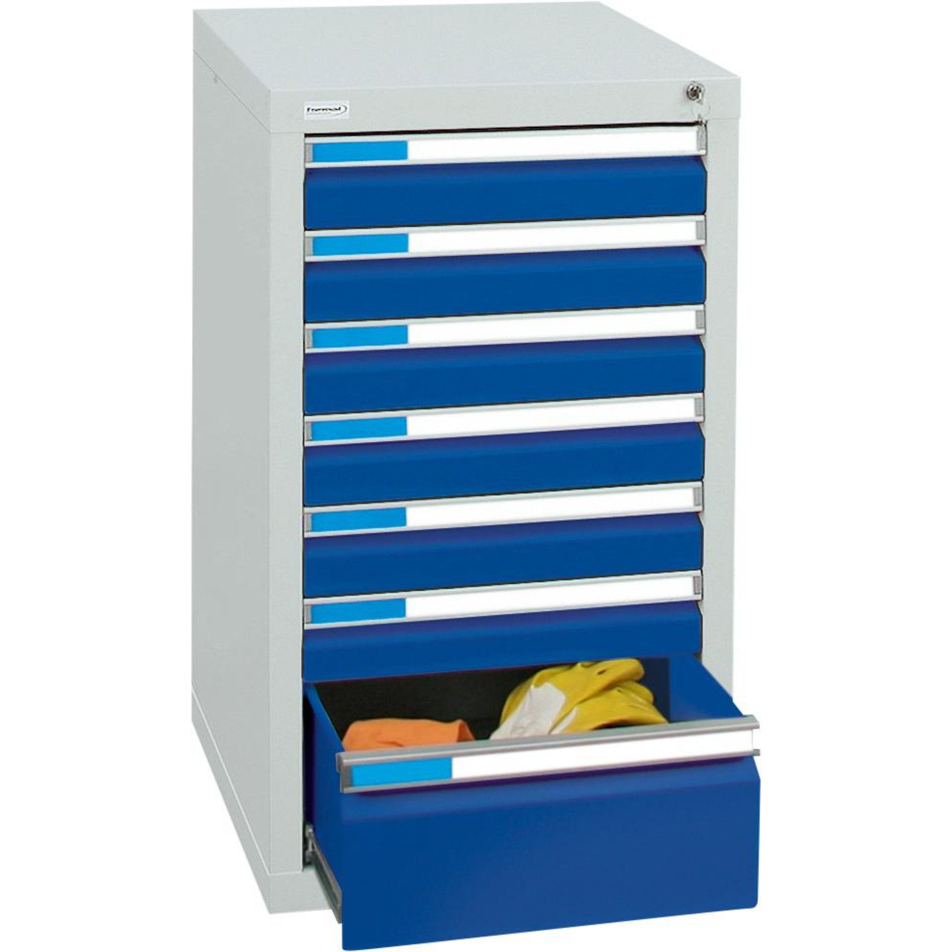 Format Schubladenschrank B500xT500xH900mm RAL 7035/5010 7 Schubladen 75kg