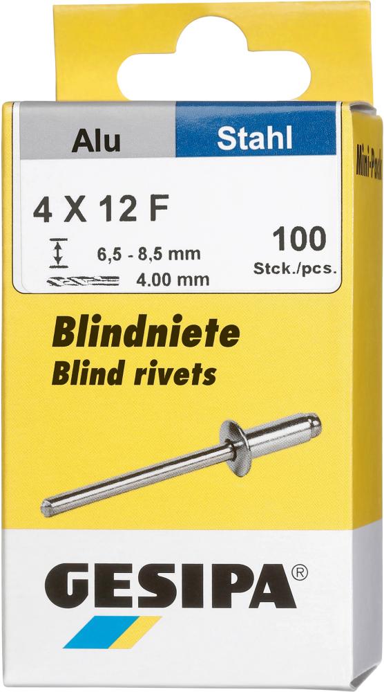 Gesipa Blindniet Alu/Stahl Flachrundkopf Mini-Pack 4x12mm a 100Stück