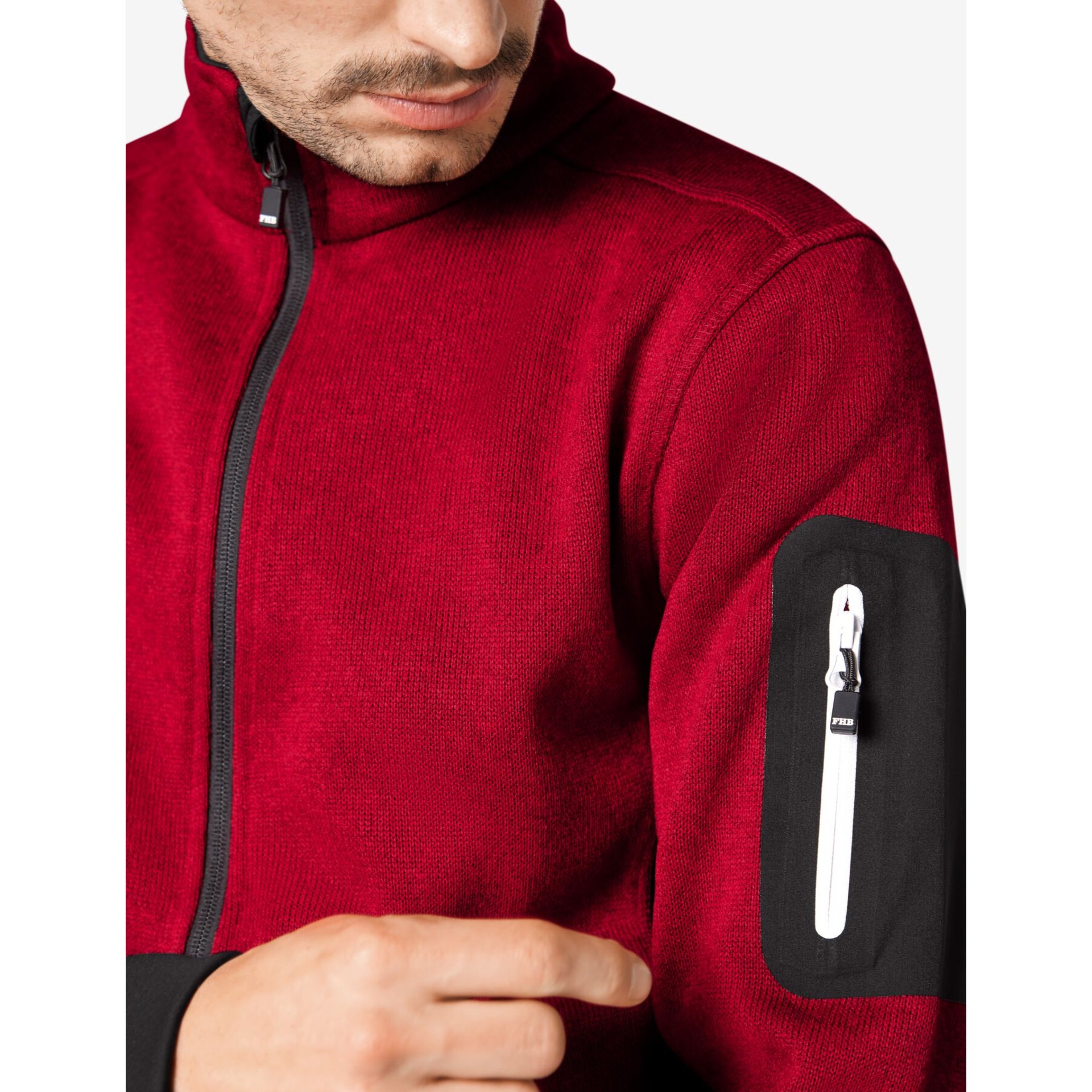 CHRISTOPH Strick-Fleece-Jacke Herren rot-schwarz M