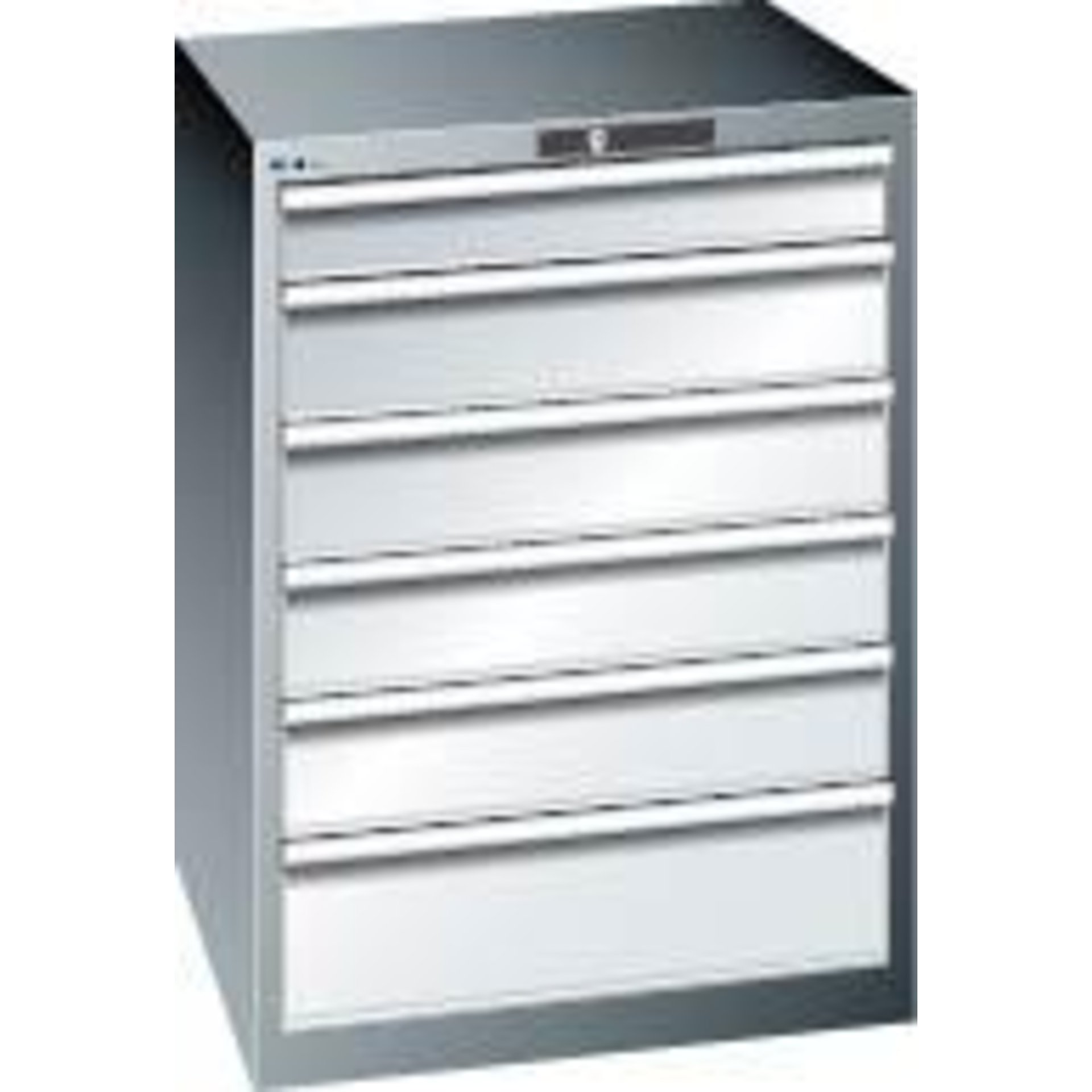 Schubladenschrank 36x36E B717xT725xH1000mm RAL 7035 6 Schubladen 75kg LISTA