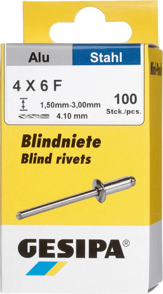 Gesipa Blindniet Alu/Stahl Flachrundkopf Mini-Pack 4x6mm a 100Stück