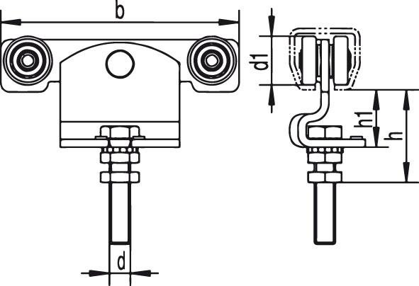Helm 491 Rollapparat M16x70, höhenverstellbar