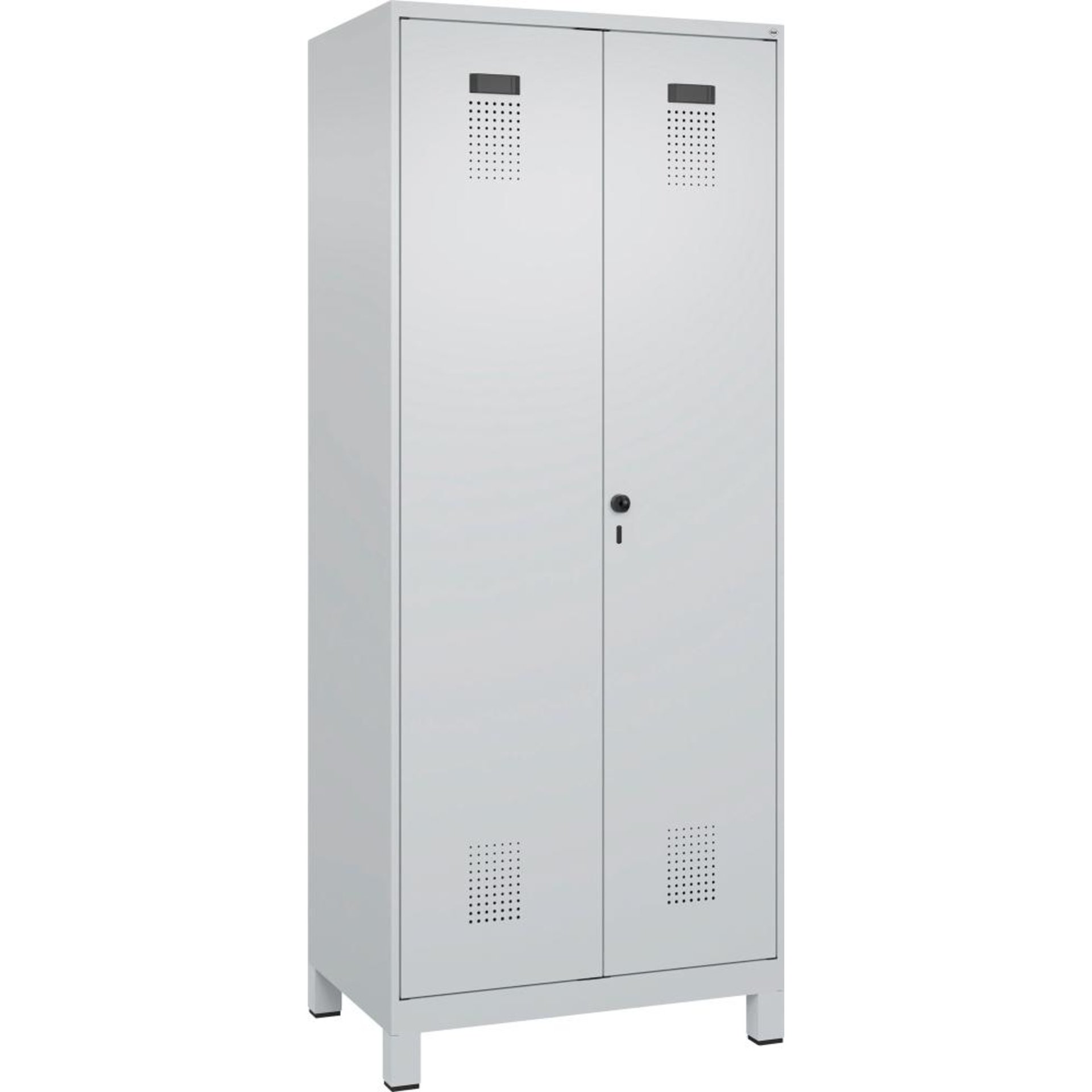 S/W-Gard.-Schrank EVOLO mit 100 mm hohen Füßen RAL 7035/7035, 2 Abteile B800xT500xH1950mm