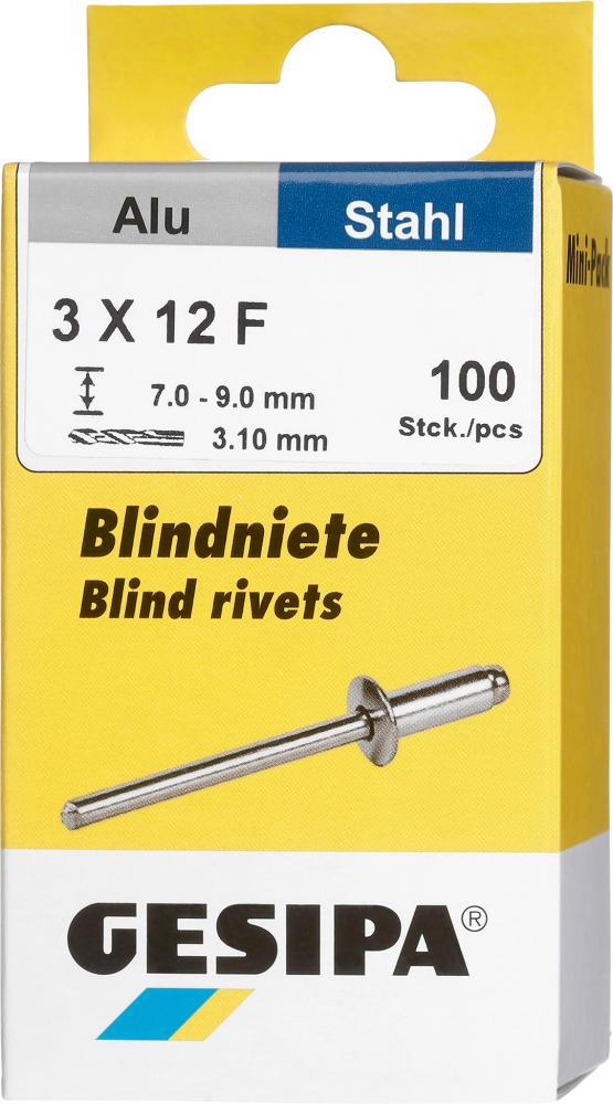 Gesipa Blindniet Alu/Stahl Flachrundkopf Mini-Pack 3x12mm a 100Stück