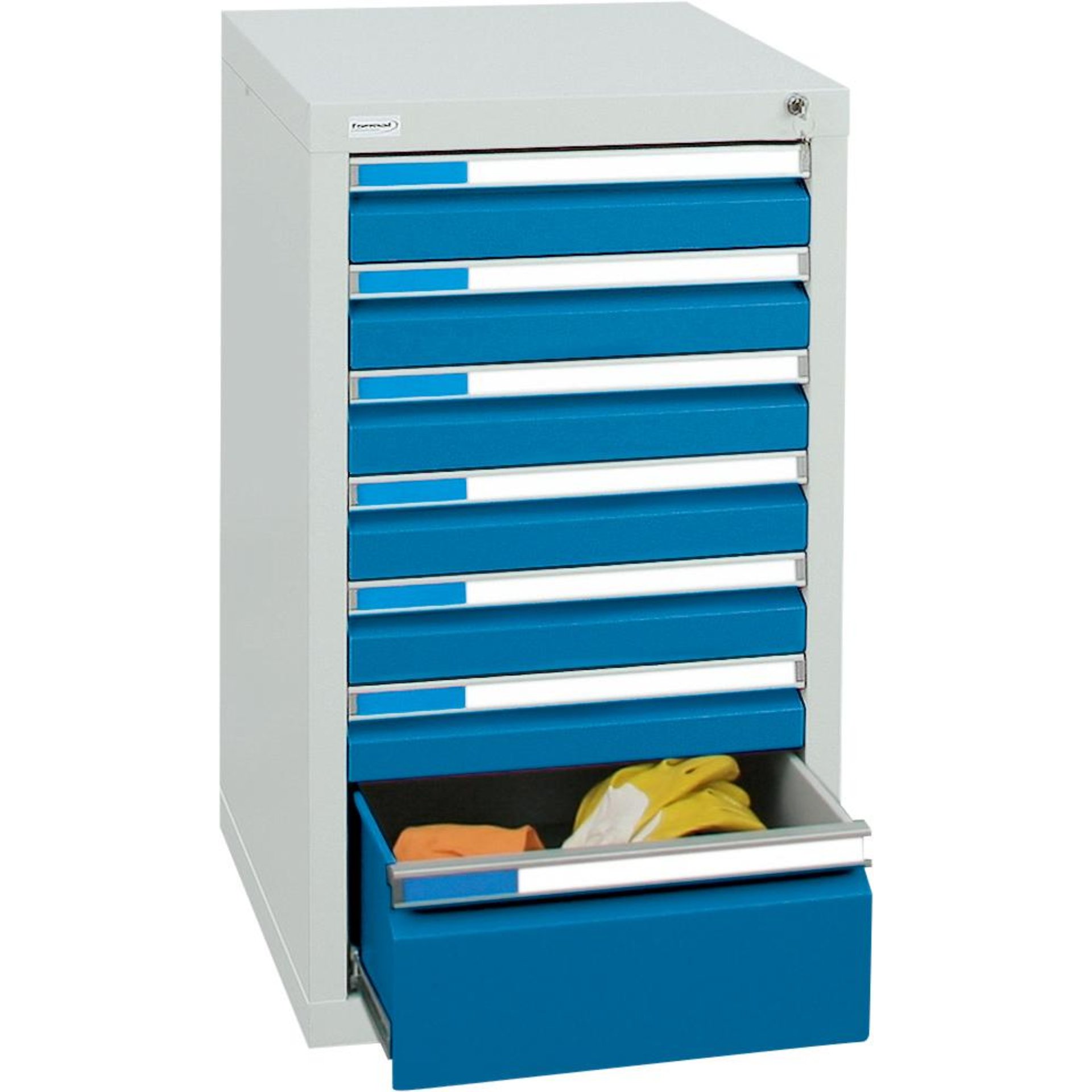 Format Schubladenschrank B500xT500xH900mm RAL 7035/5012 7 Schubladen 75kg