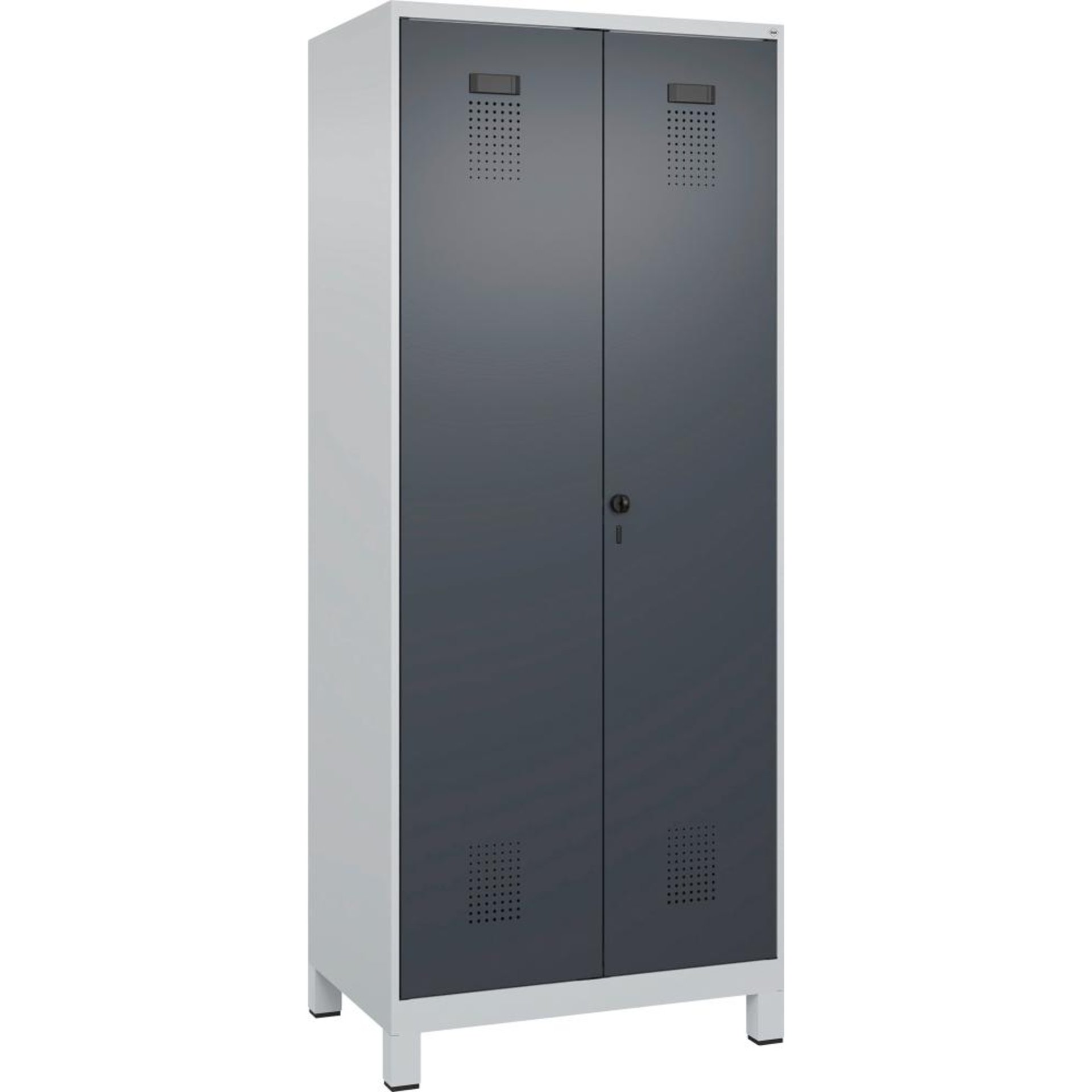 S/W-Gard.-Schrank EVOLO mit 100 mm hohen Füßen RAL 7035/7016, 2 Abteile B800xT500xH1950mm