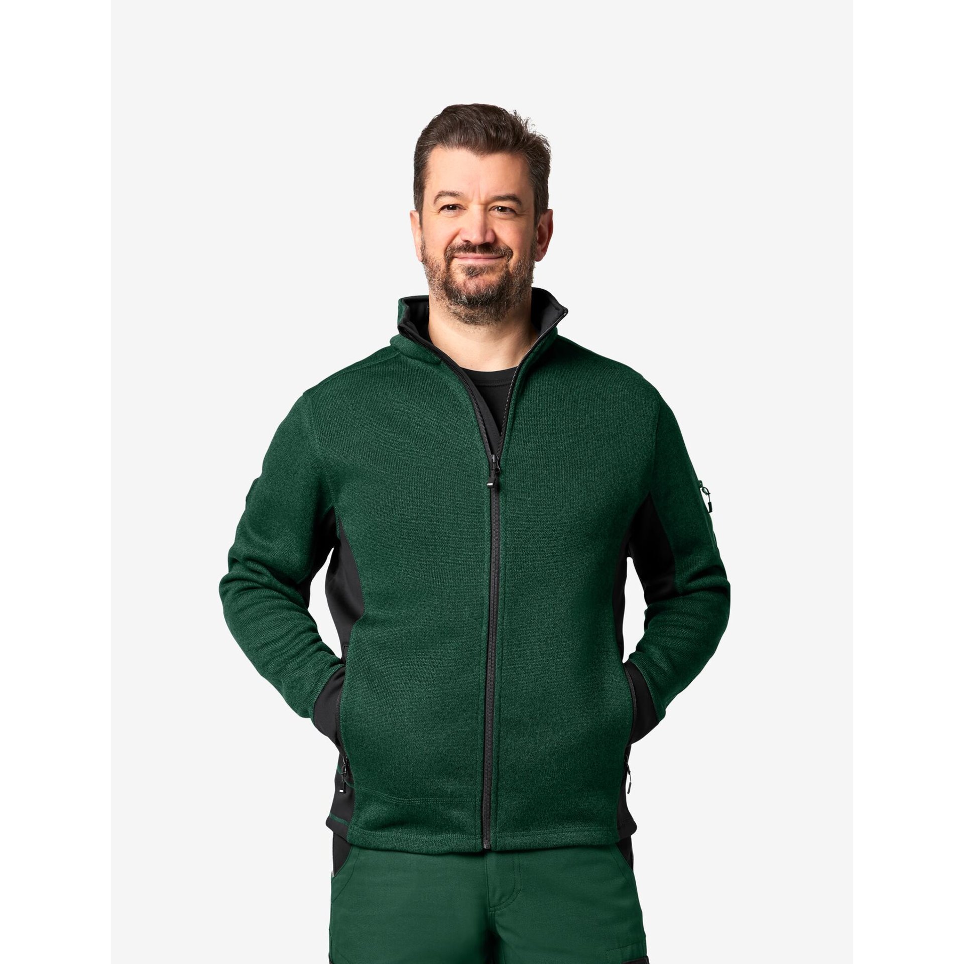 CHRISTOPH Strick-Fleece-Jacke Herren grün-schwarz 5XL