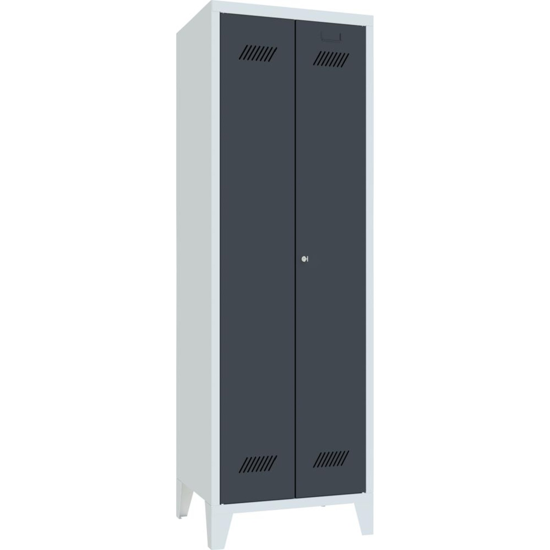 Putzmittelschrank verk. Trennwand, 4 Böden auf Füßen RAL 7035/7016 B600xT500xH1850mm