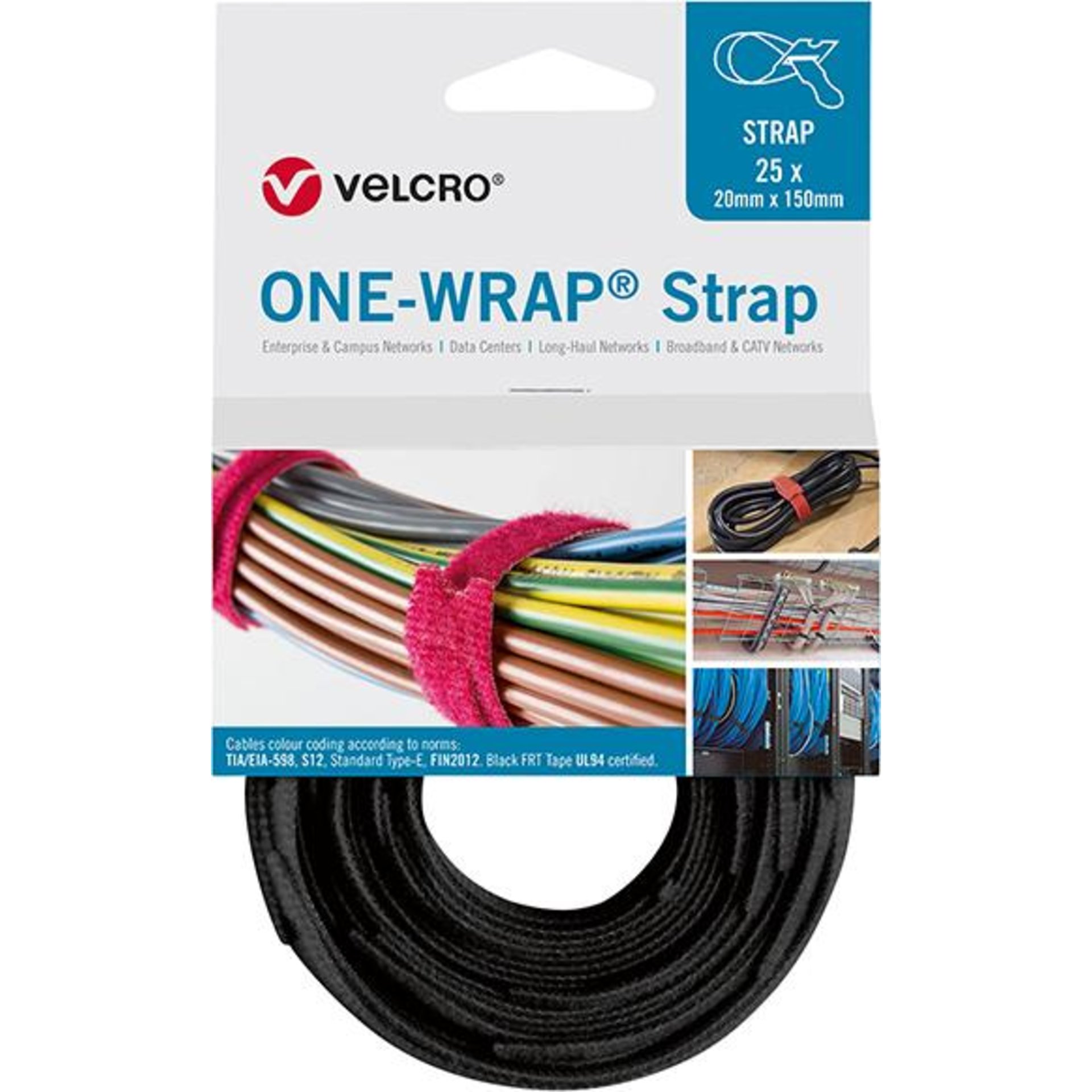 VELCRO Klettkabelbinder ONE-WRAP Strap 20 x 200mm, schwarz, 25 Stück