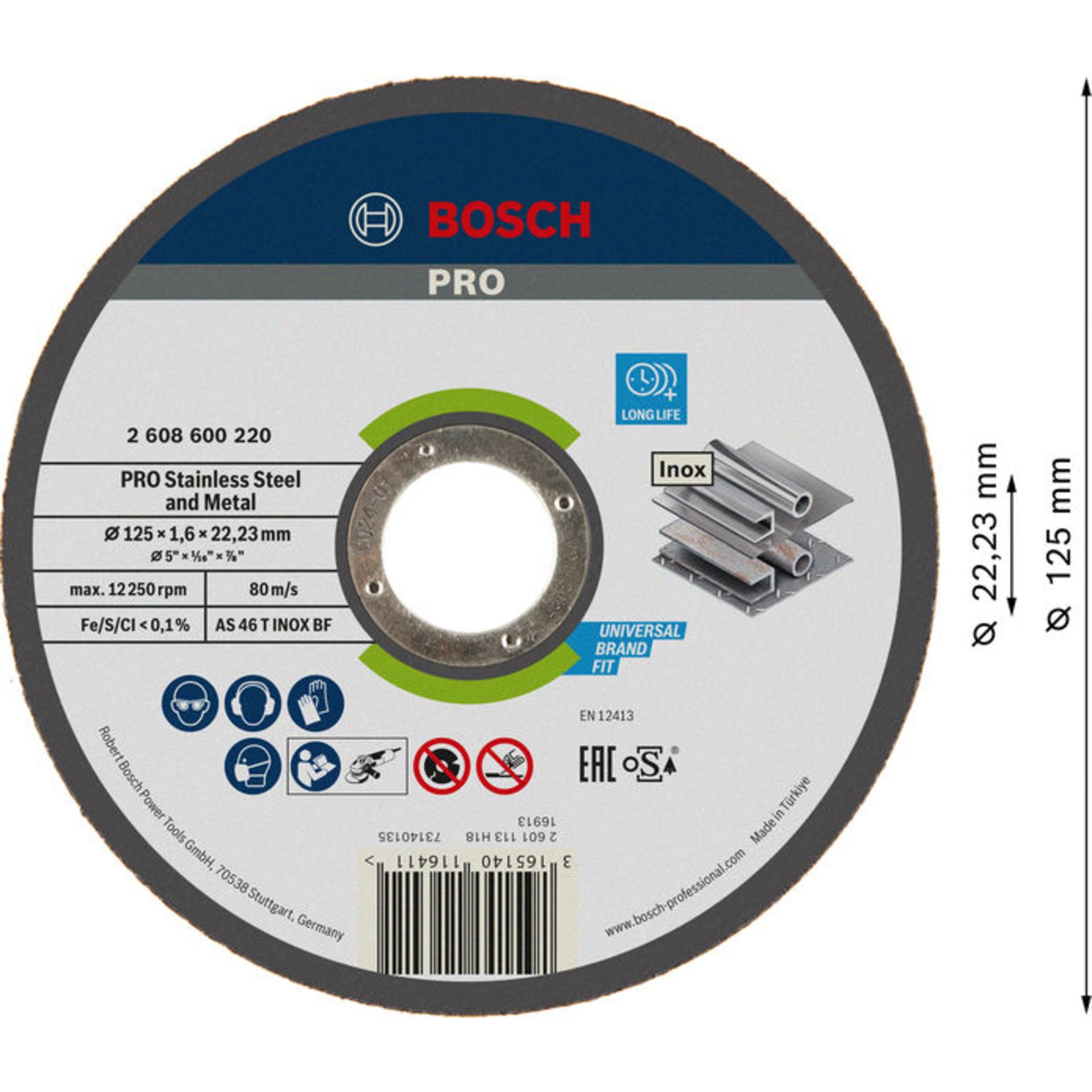 PRO Stainless Steel and Metal Trennscheibe, 125 x 1.6 x 22.23 mm, gerade, oSa