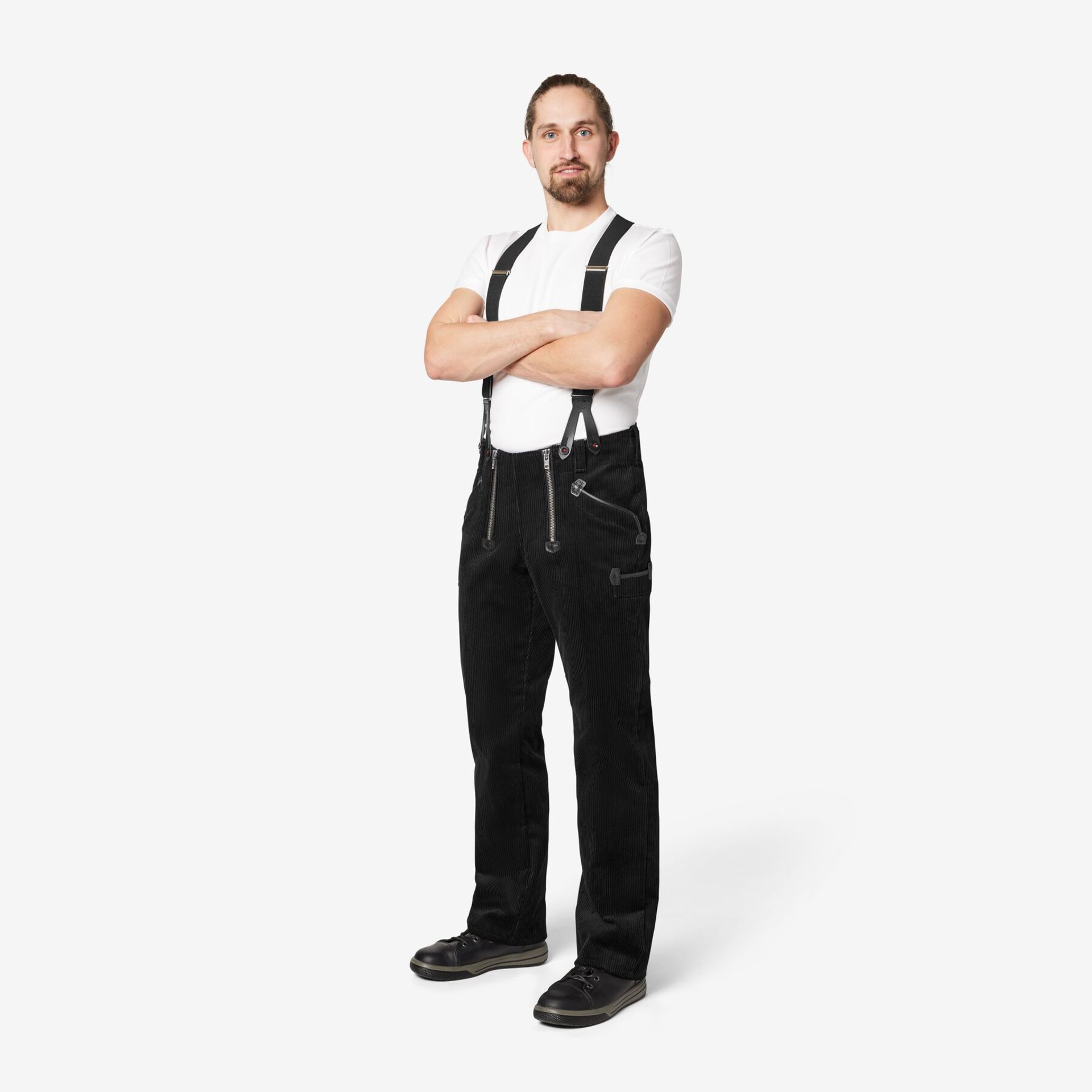 BODO Hosenträger Leder-Knopfpatte schwarz