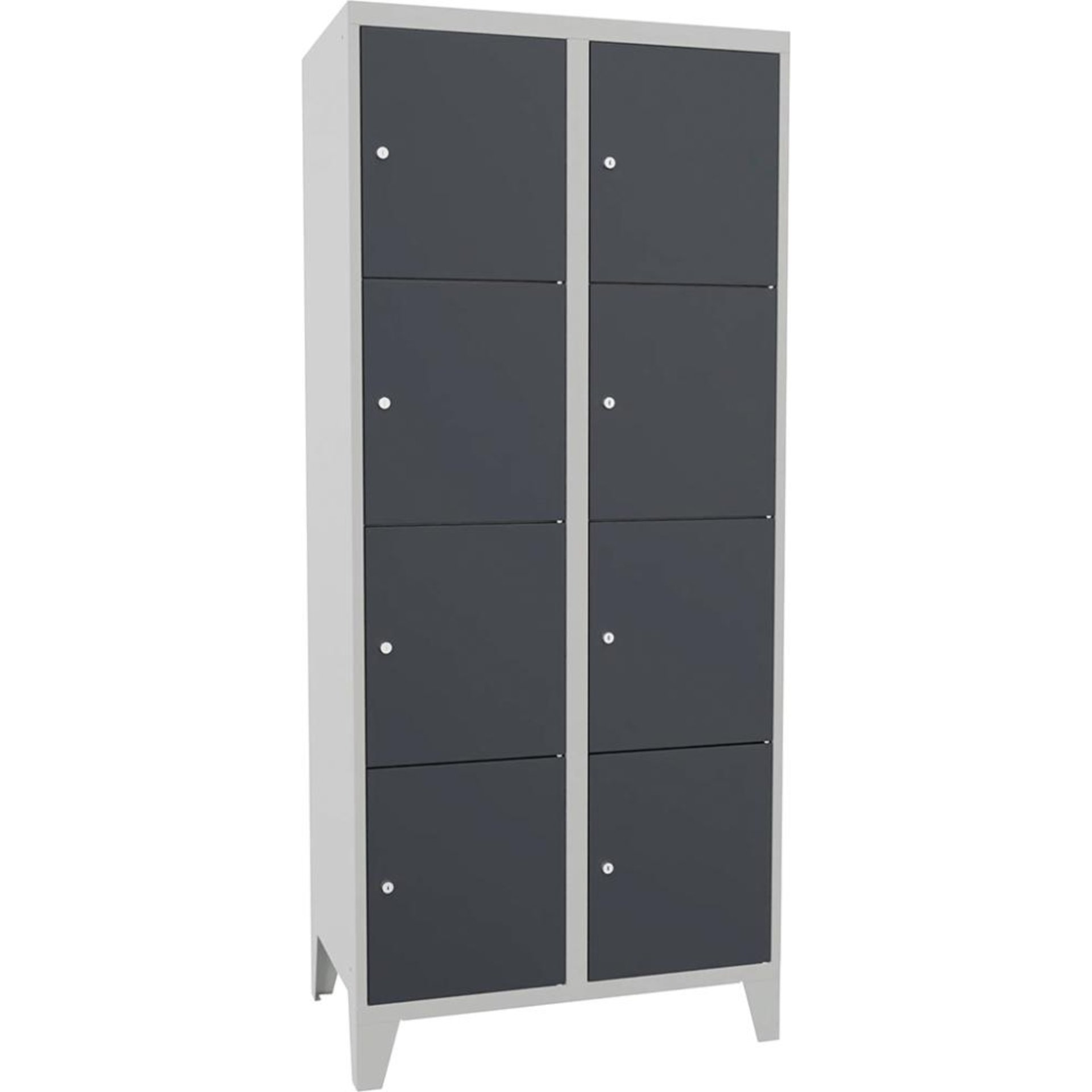 Schließfachsch. 4 Fächer 2 Reihen, 400mm auf Füßen RAL 7035/7016 B800xT500xH1850mm