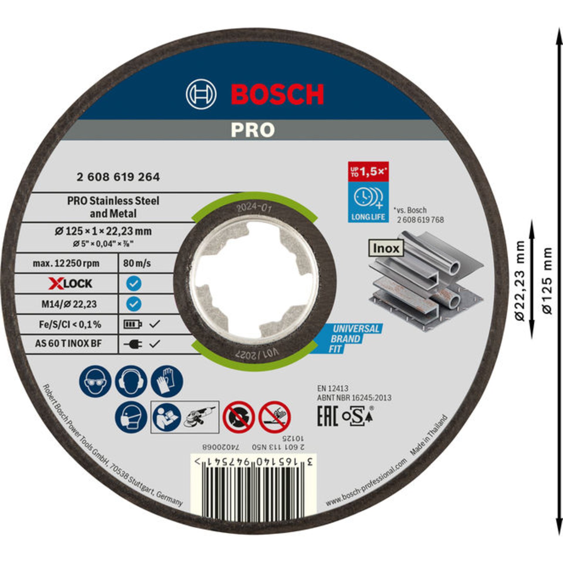 PRO Stainless Steel and Metal X-Lock Trennscheibe, 125 x 1 x 22.23 mm, gerade