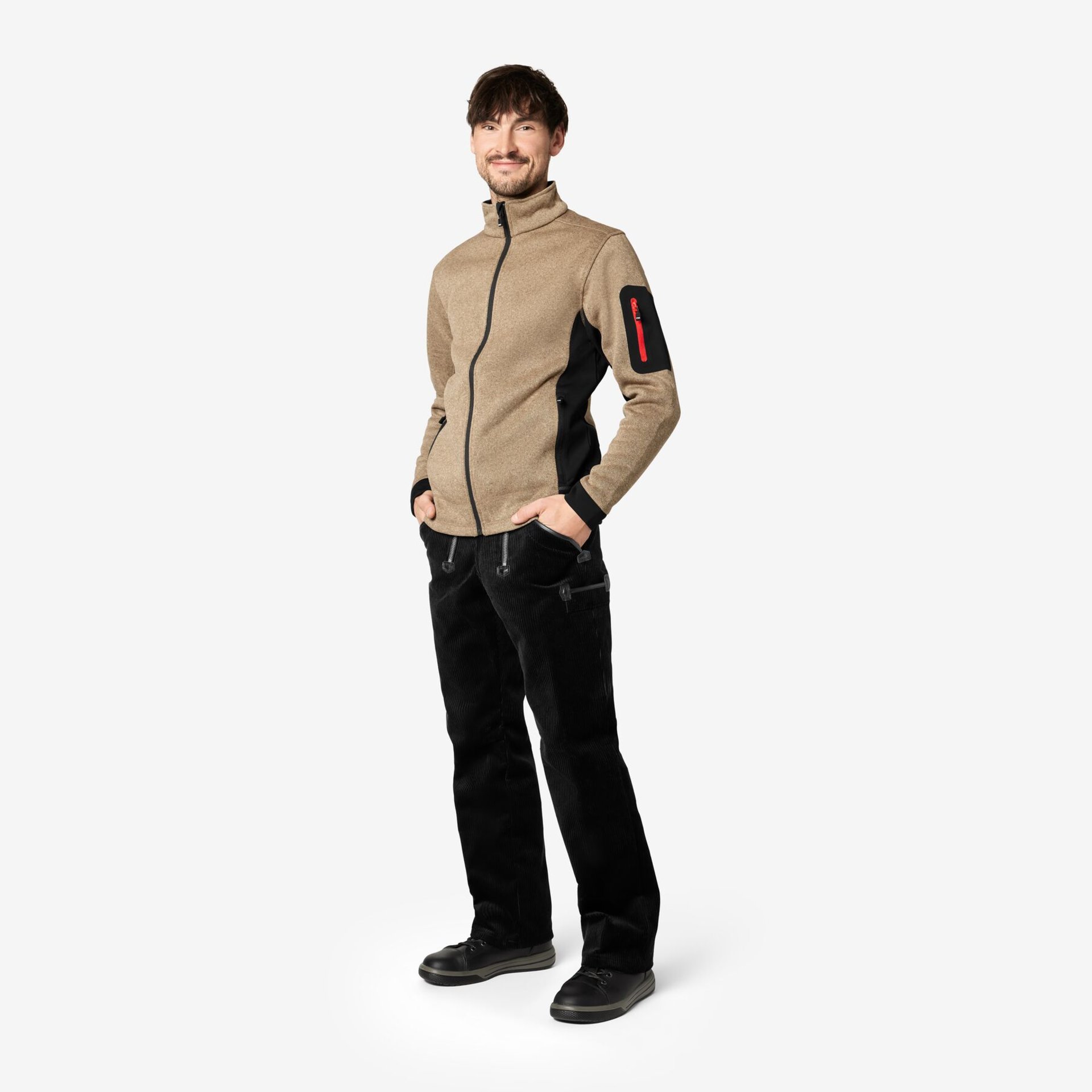 CHRISTOPH Strick-Fleece-Jacke Herren beige-schwarz 3XL