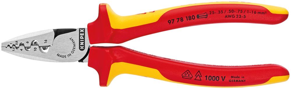 Knipex Aderendhülsenzange VDE 2-Komponenten-Griffen 180mm 0,25-16qmm Knipex Aderendhülsenzange VDE 2-Komponenten-Griffen 180mm 0,25-16qmm