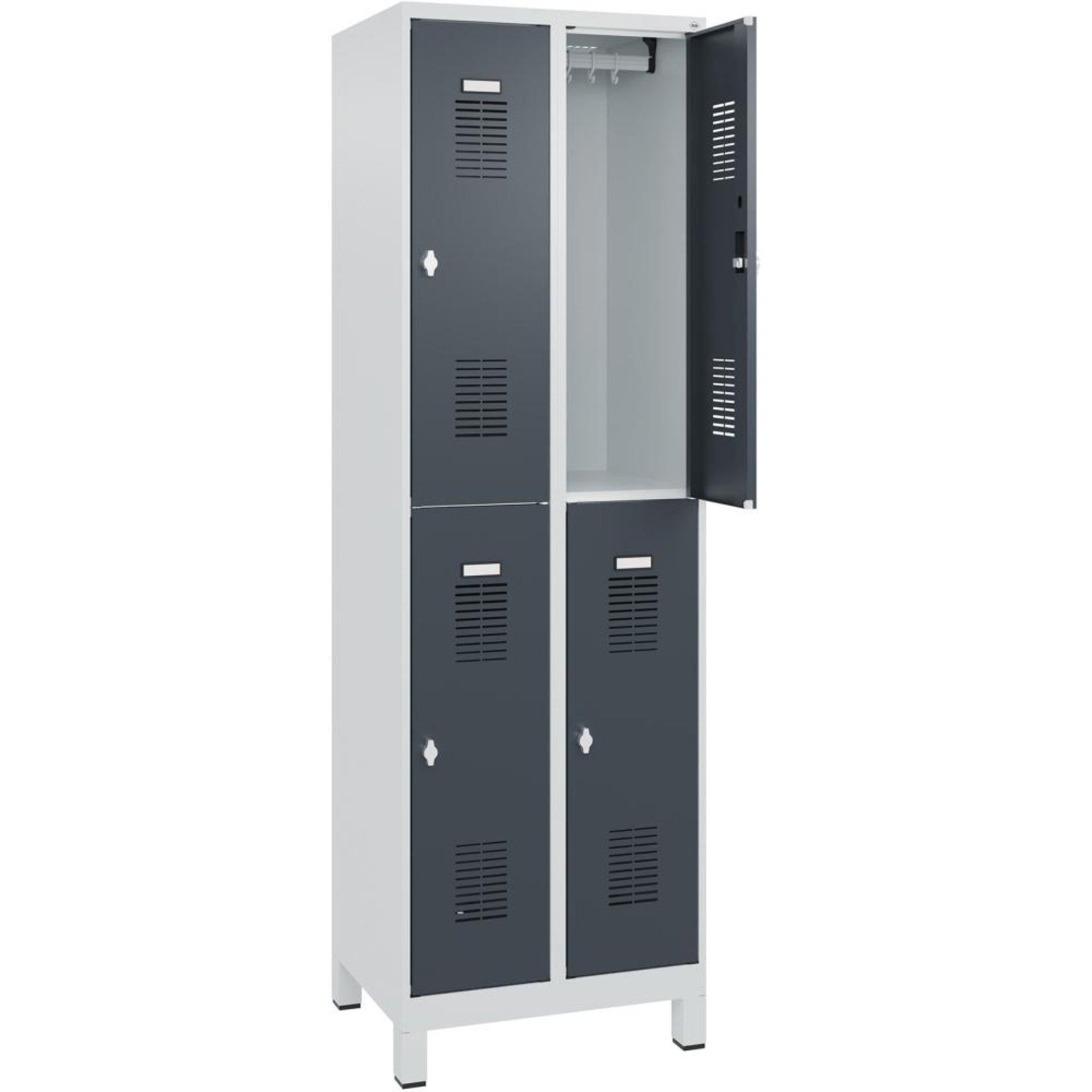 FORMAT Garderobenschrank B600xT500xH1950 mm RAL7035/7016, 2x2 Abteileu. Füße (Selbstmontage)