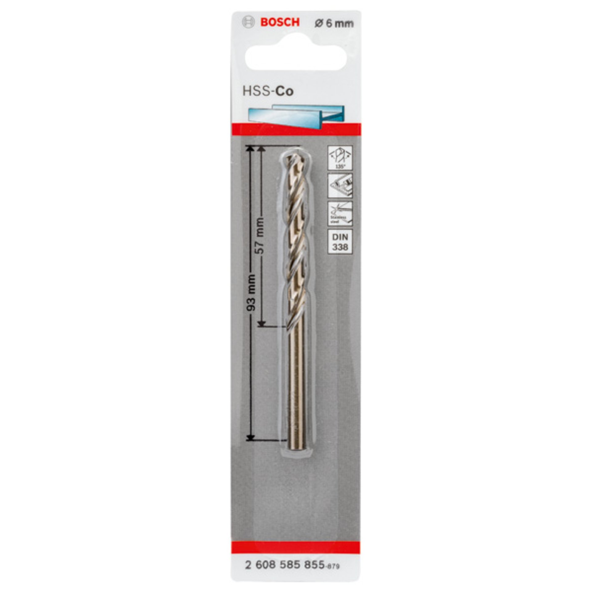 Metallbohrer HSS-Co, DIN 338, 6 x 57 x 93 mm, 1er-Pack