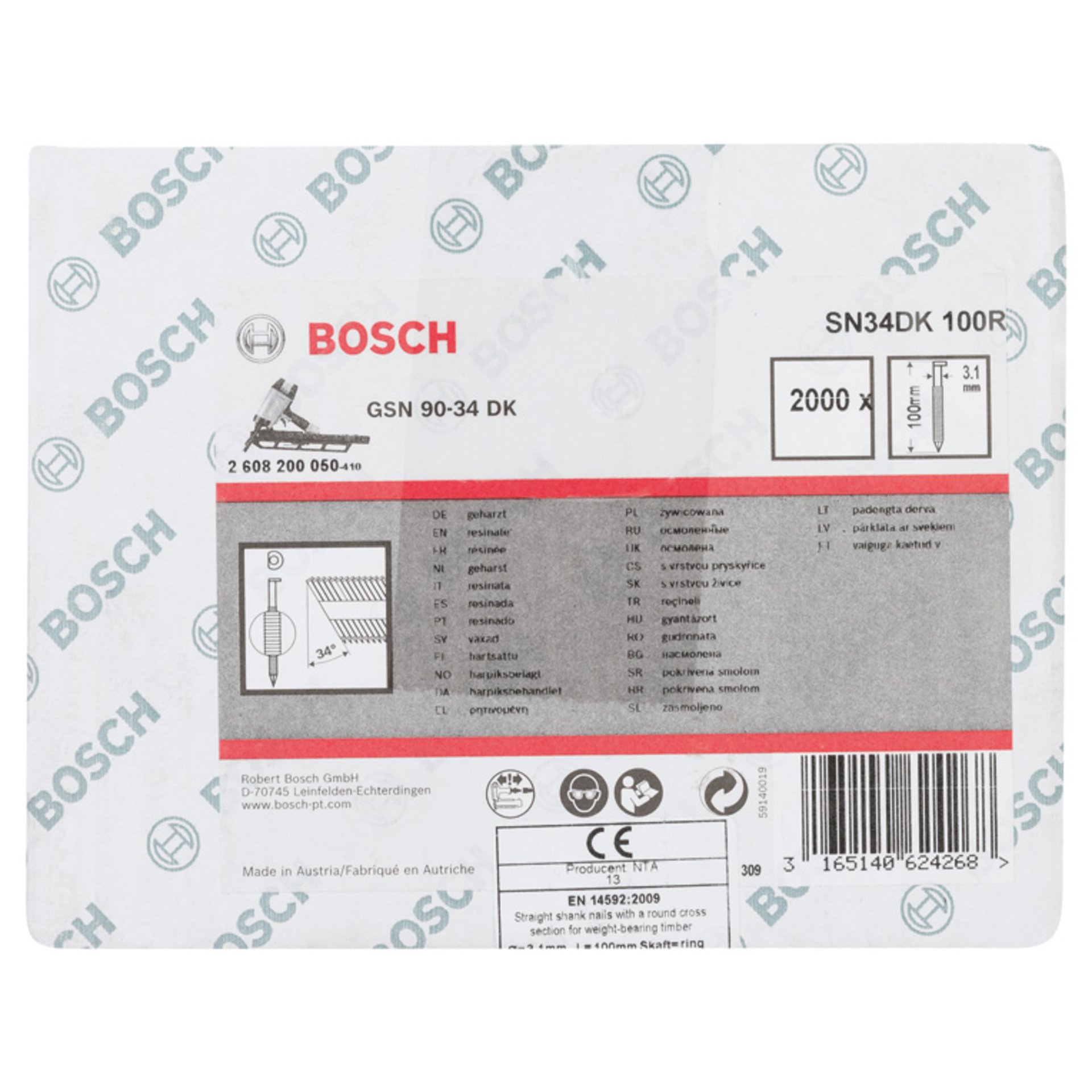 D-Kopf Streifennagel SN34DK 100R, 3,1 mm, 100 mm, blank, 2000 Stk.