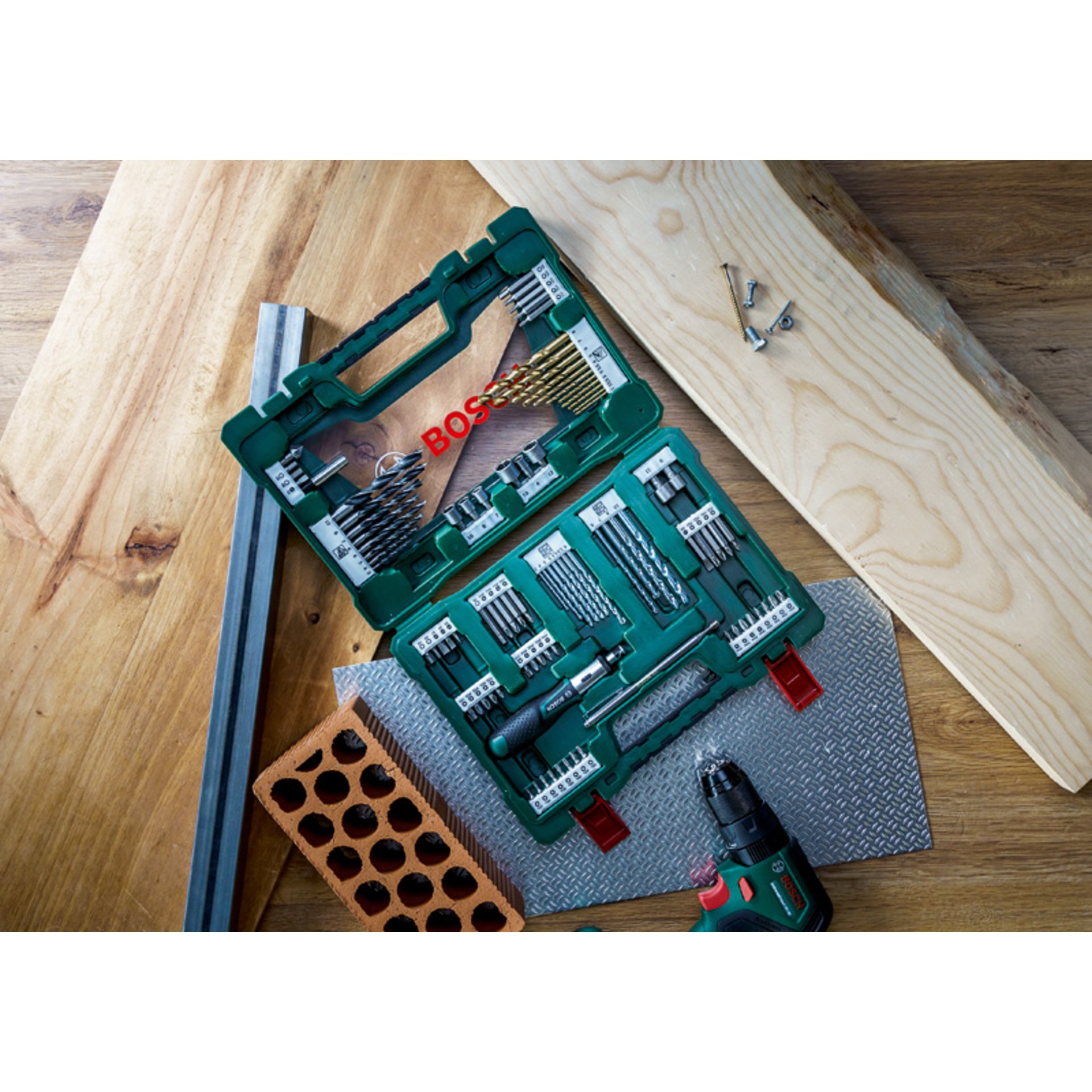 V-Line TiN-Bohrer- und Bit-Set, 91-teilig, Ratschen-Schraubendreher, Magnetstab