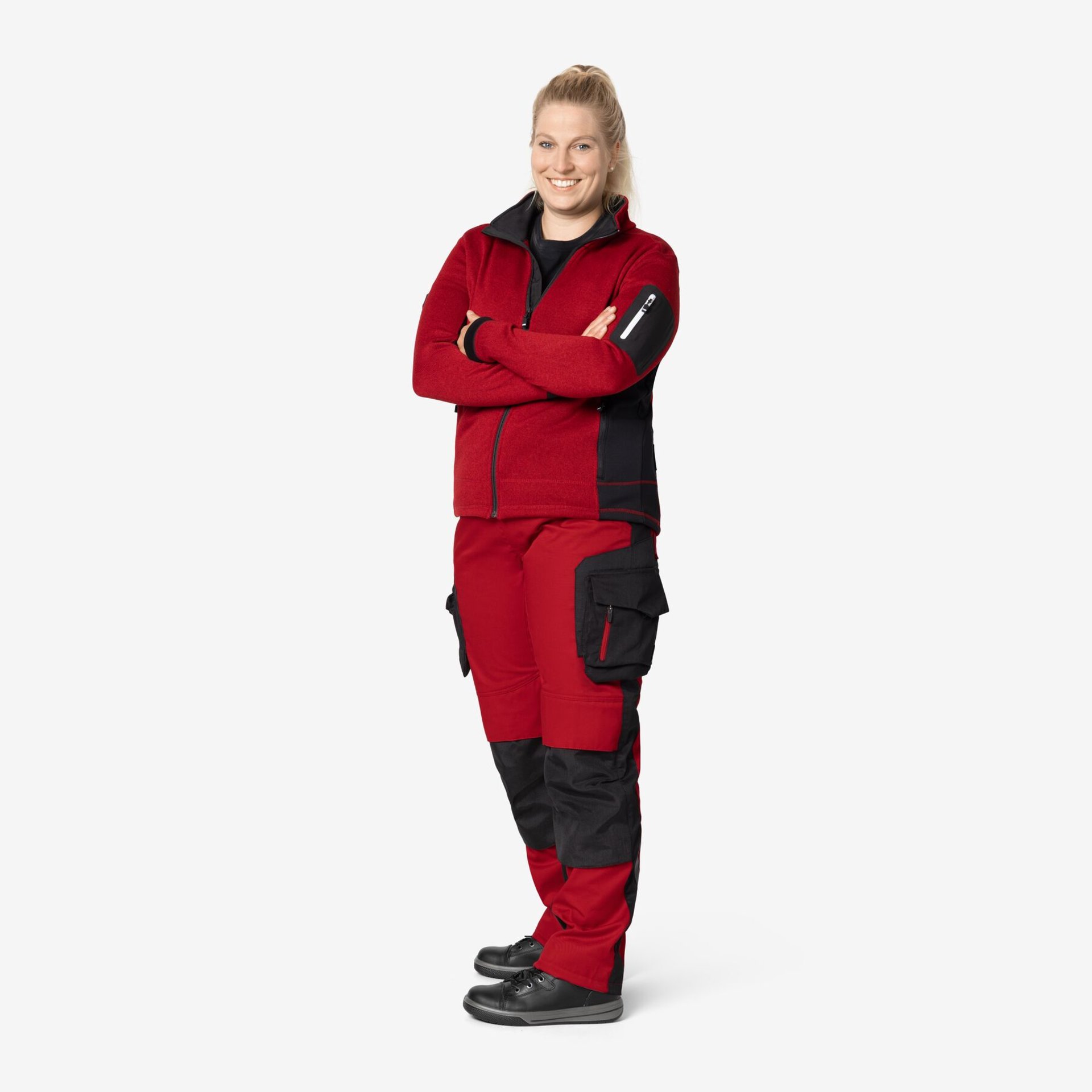 MARIEKE Strick-Fleece-Jacke Damen rot-schwarz 3XL
