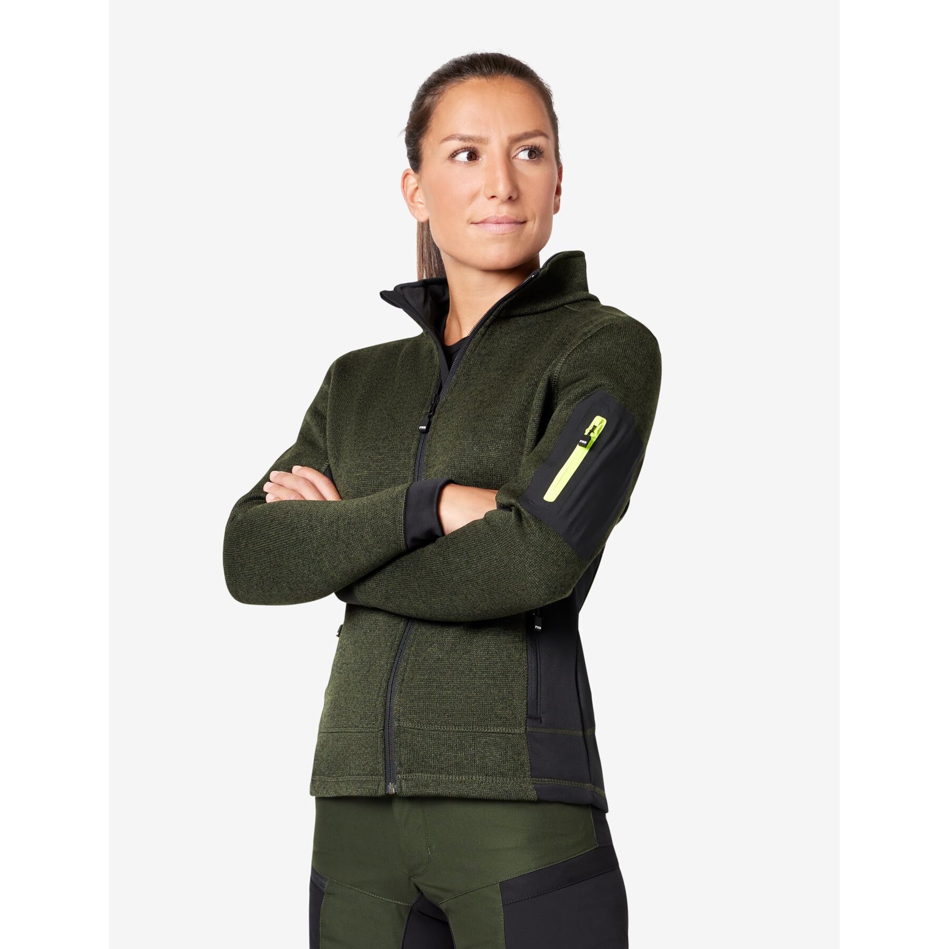 MARIEKE Strick-Fleece-Jacke Damen oliv-schwarz 3XL