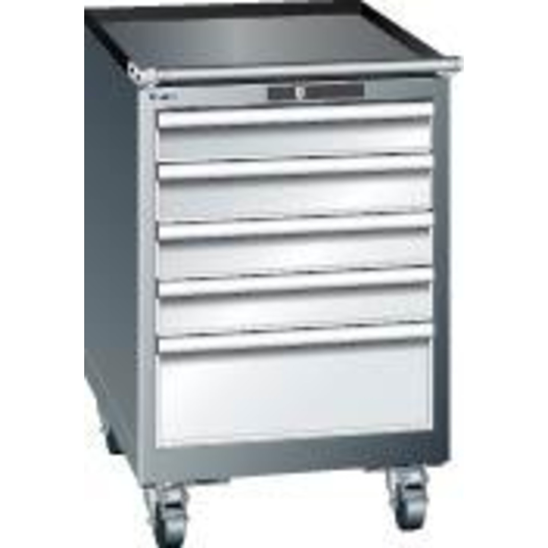 Schubladenschrank 27x27E B564xT572xH890mm RAL 5012 fahrbar 6 Schubladen 75kg LISTA