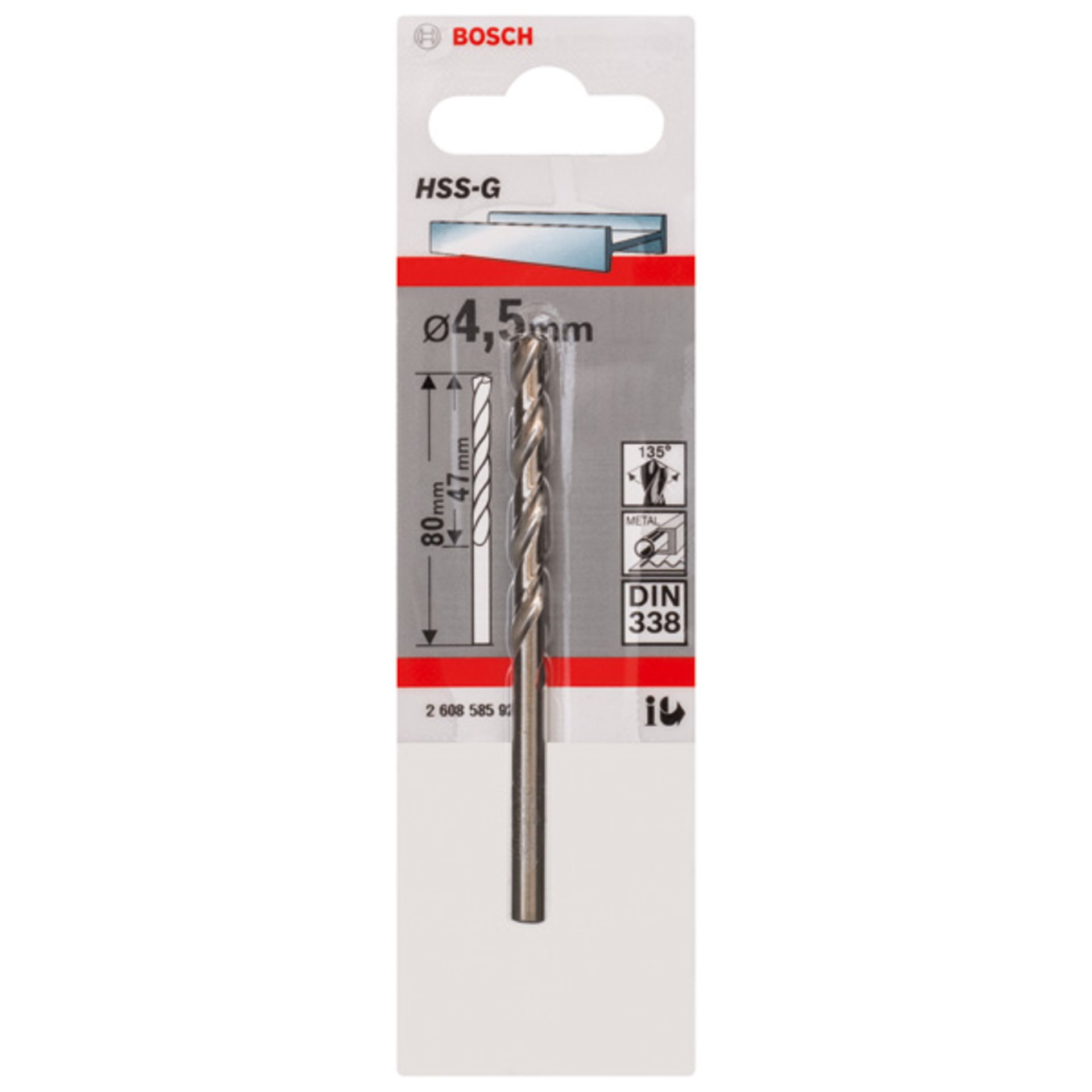 Metallbohrer HSS-G, DIN 338, 4,5 x 47 x 80 mm, 1er-Pack