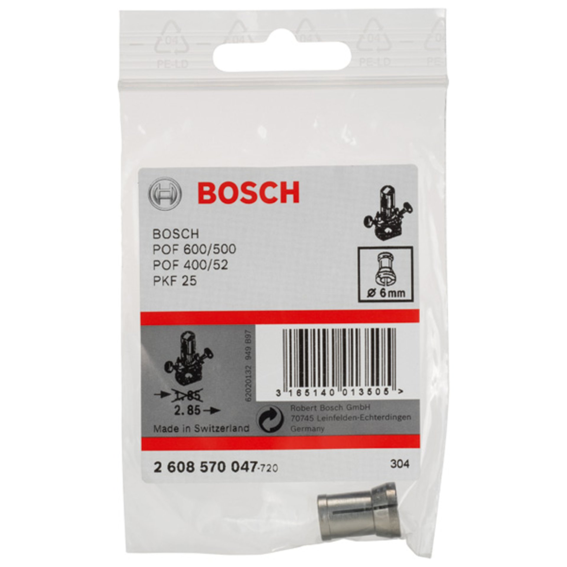 Spannzange ohne Spannmutter, 6 mm, für Bosch-Oberfräse