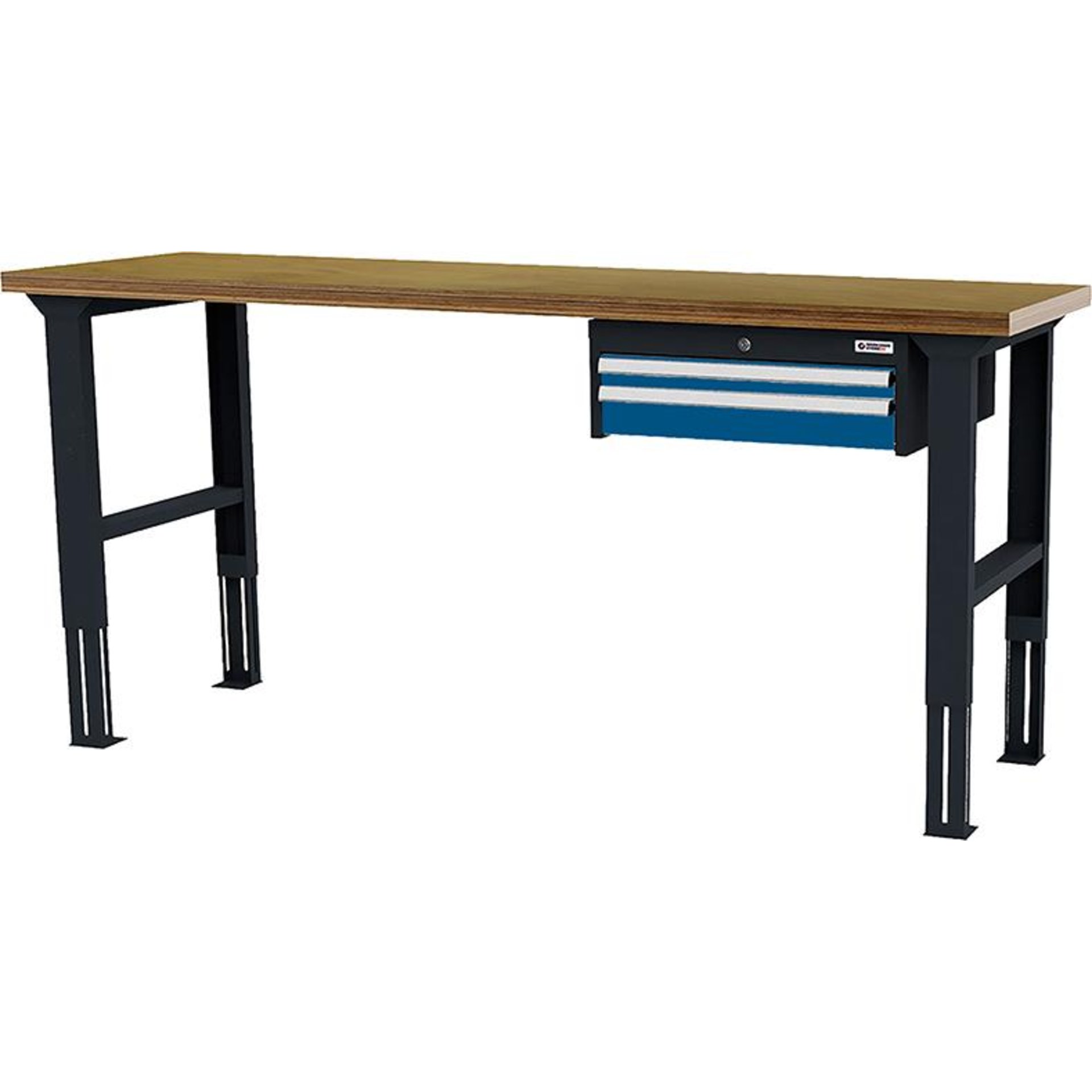 Arbeitstisch höhenvers. mit 2 Schubladen B2000xT600xH760-1060 mm RAL 7016/5010 Buche MP