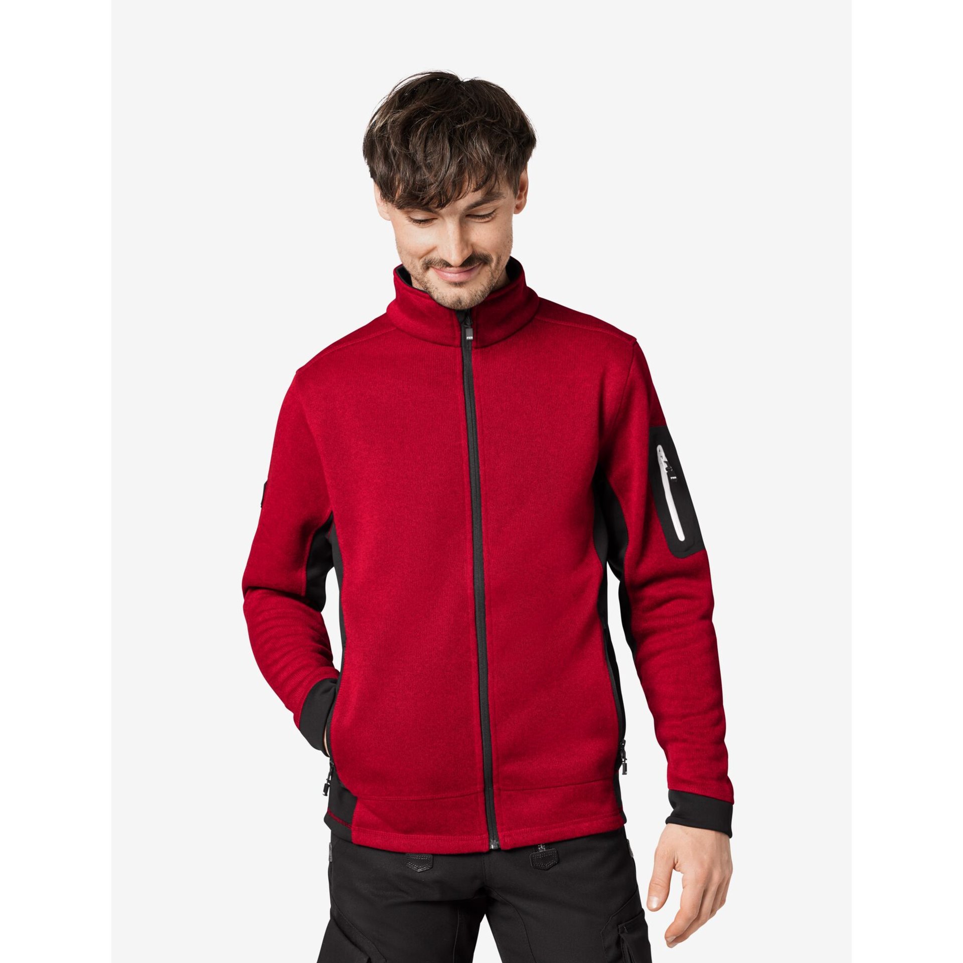CHRISTOPH Strick-Fleece-Jacke Herren rot-schwarz M