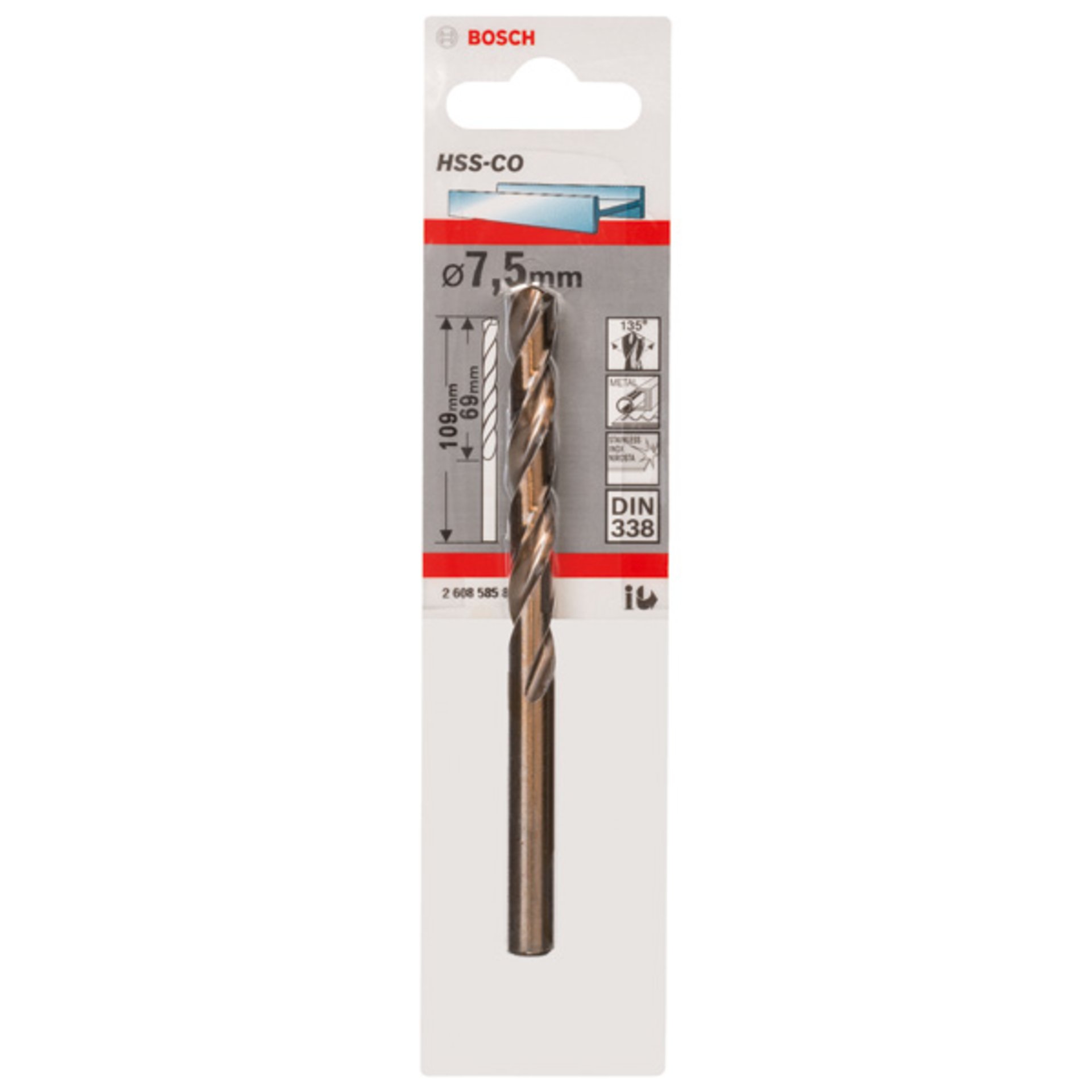 Metallbohrer HSS-Co, DIN 338, 7,5 x 69 x 109 mm, 1er-Pack