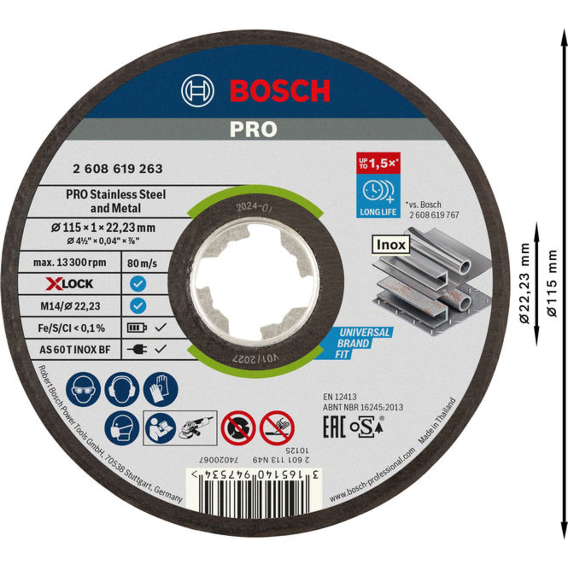 PRO Stainless Steel and Metal X-Lock Trennscheibe, 115 x 1 x 22.23 mm, gerade