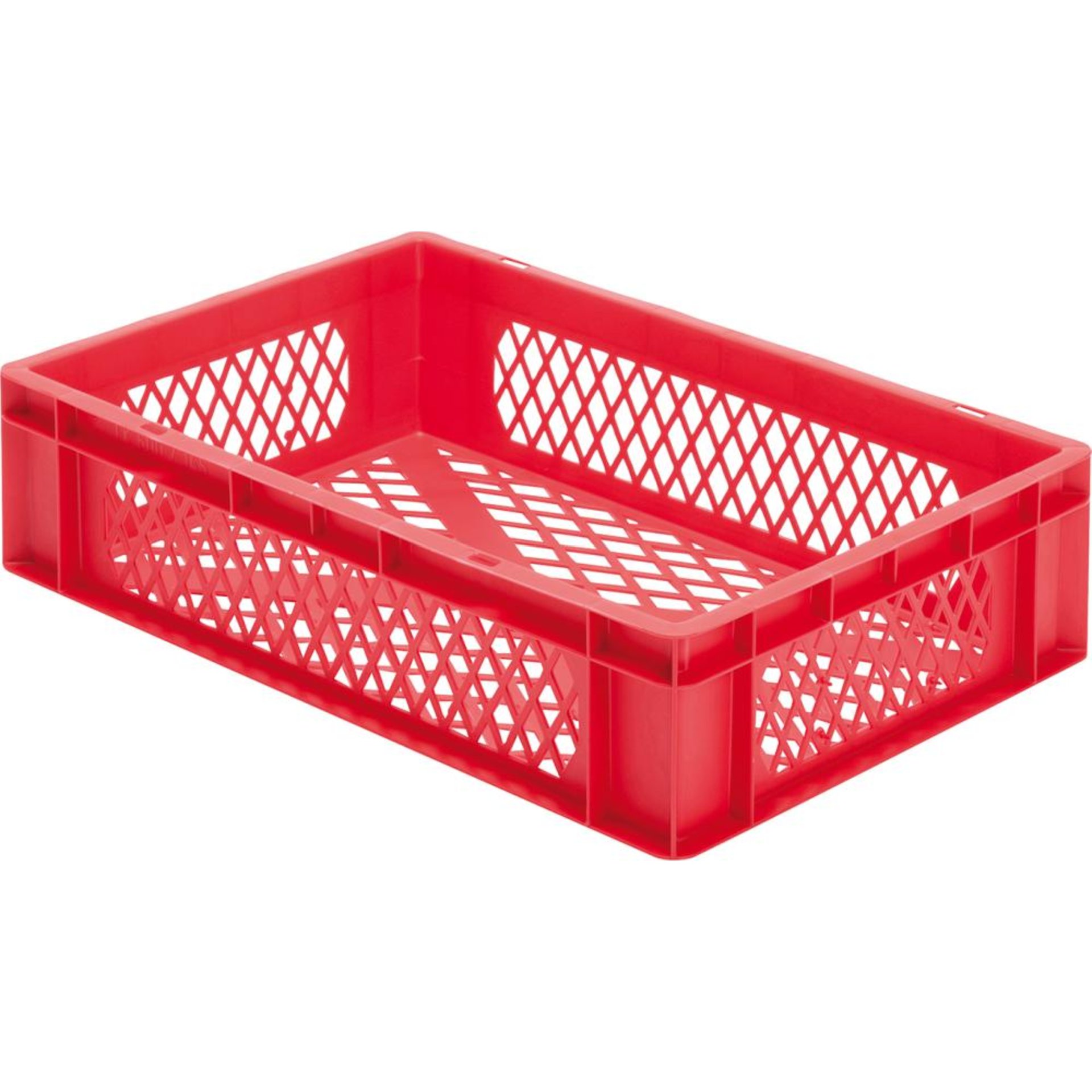 Transport-Stapelkasten B600xT400xH145 mm rot, kpl. durchbrochen ohne Griffloch LA-KA-PE