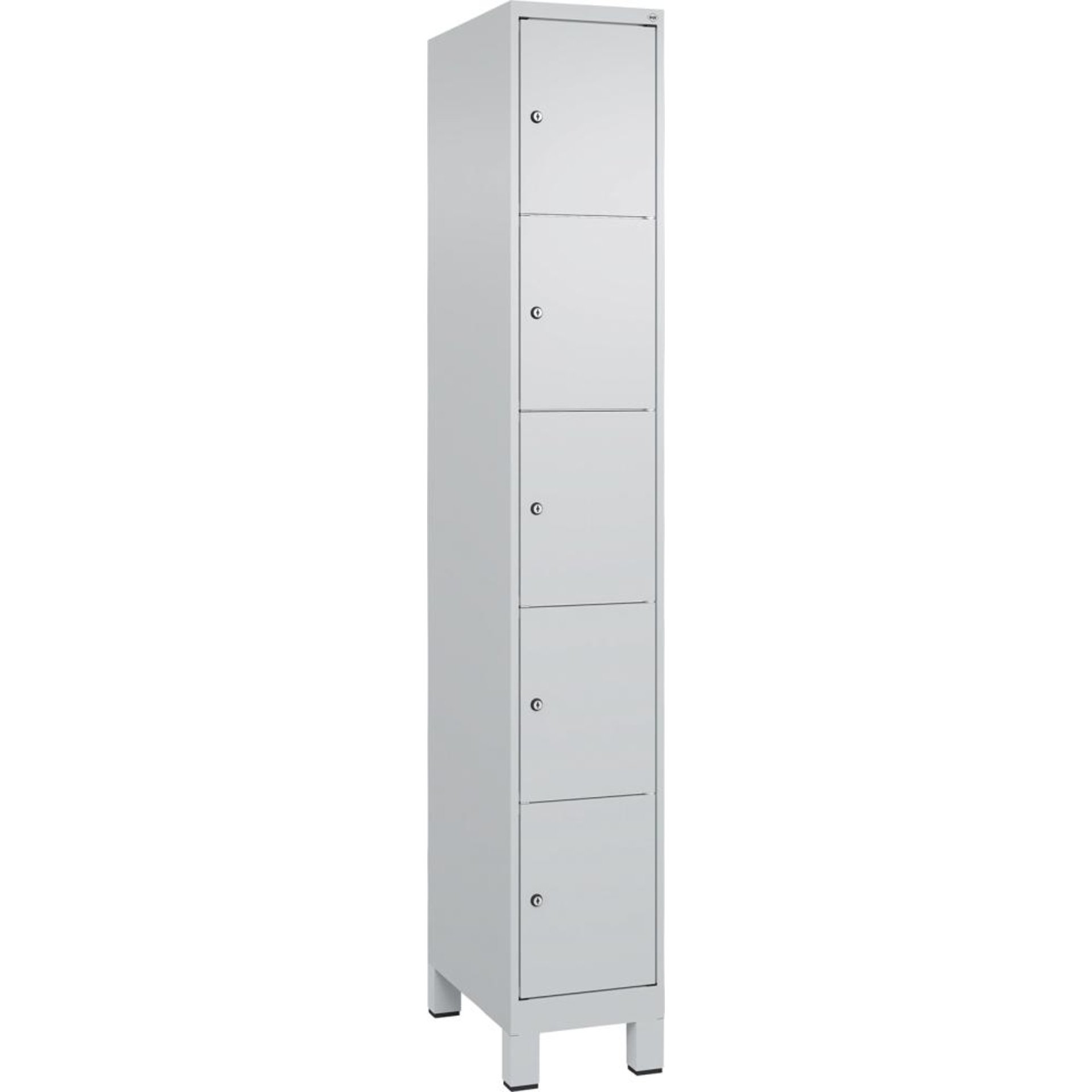 Fächerschrank CLASSIC B300xT500xH1950 mm RAL 7035/7035, 1x5 Fächermit 100 mm hohen Füßen